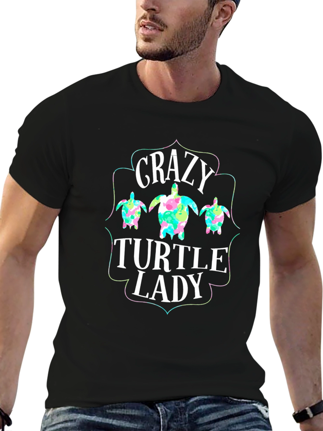 Black Crazy Turtle Lady Graphic T-Shirt - Black view 6