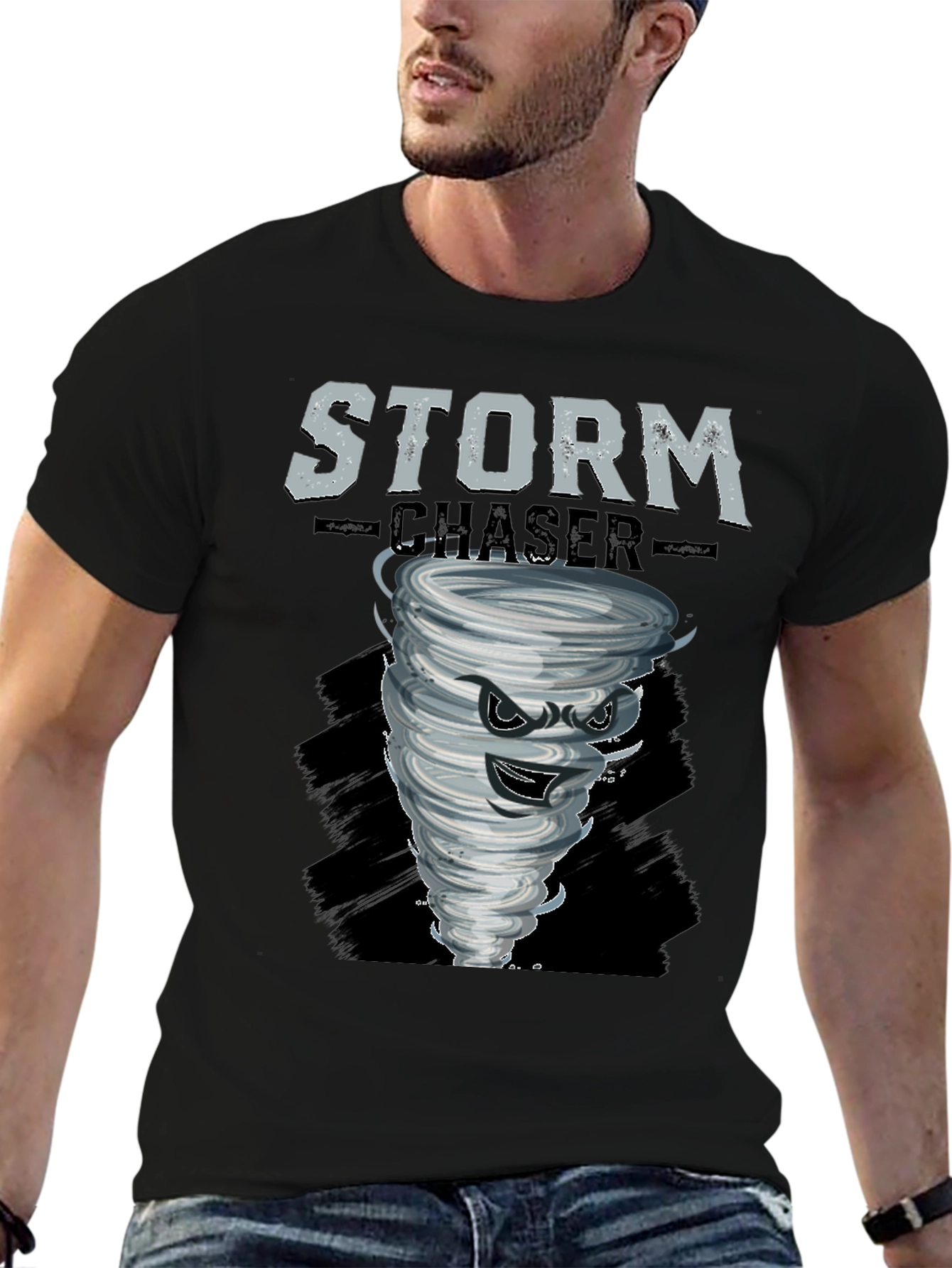 Black Storm Chaser Graphic Tee - Black Cotton T-Shirt view 6
