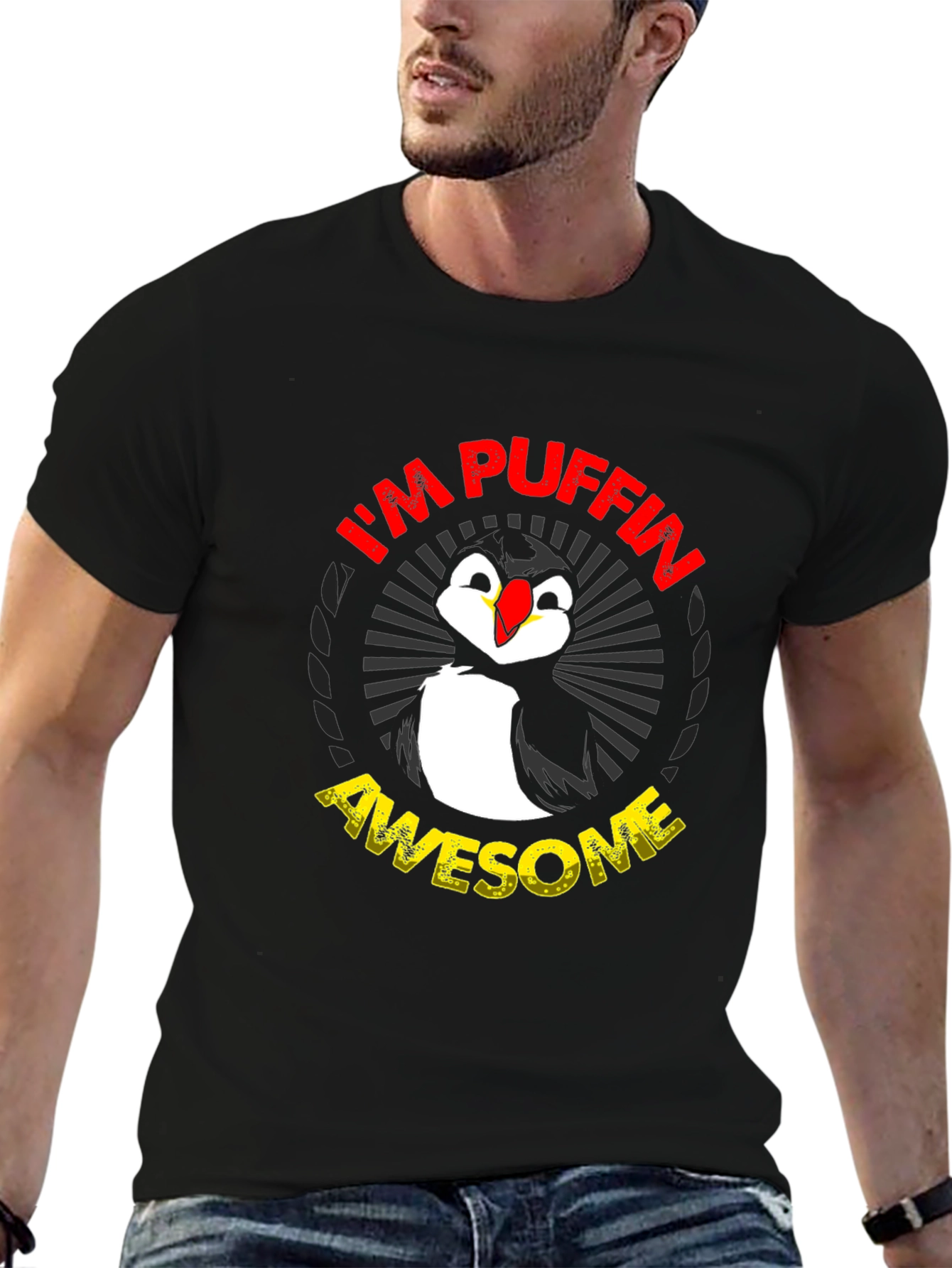 Black I'm Puffin Awesome Graphic T-Shirt view 6