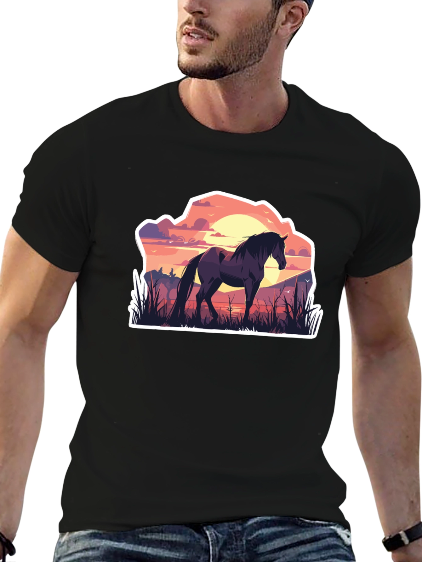 Black Horse Silhouette Graphic Tee - Nature Inspired T-Shirt view 6