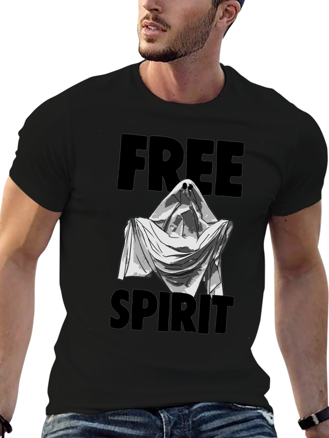 Black Free Spirit Ghost Graphic T-Shirt - Black view 6
