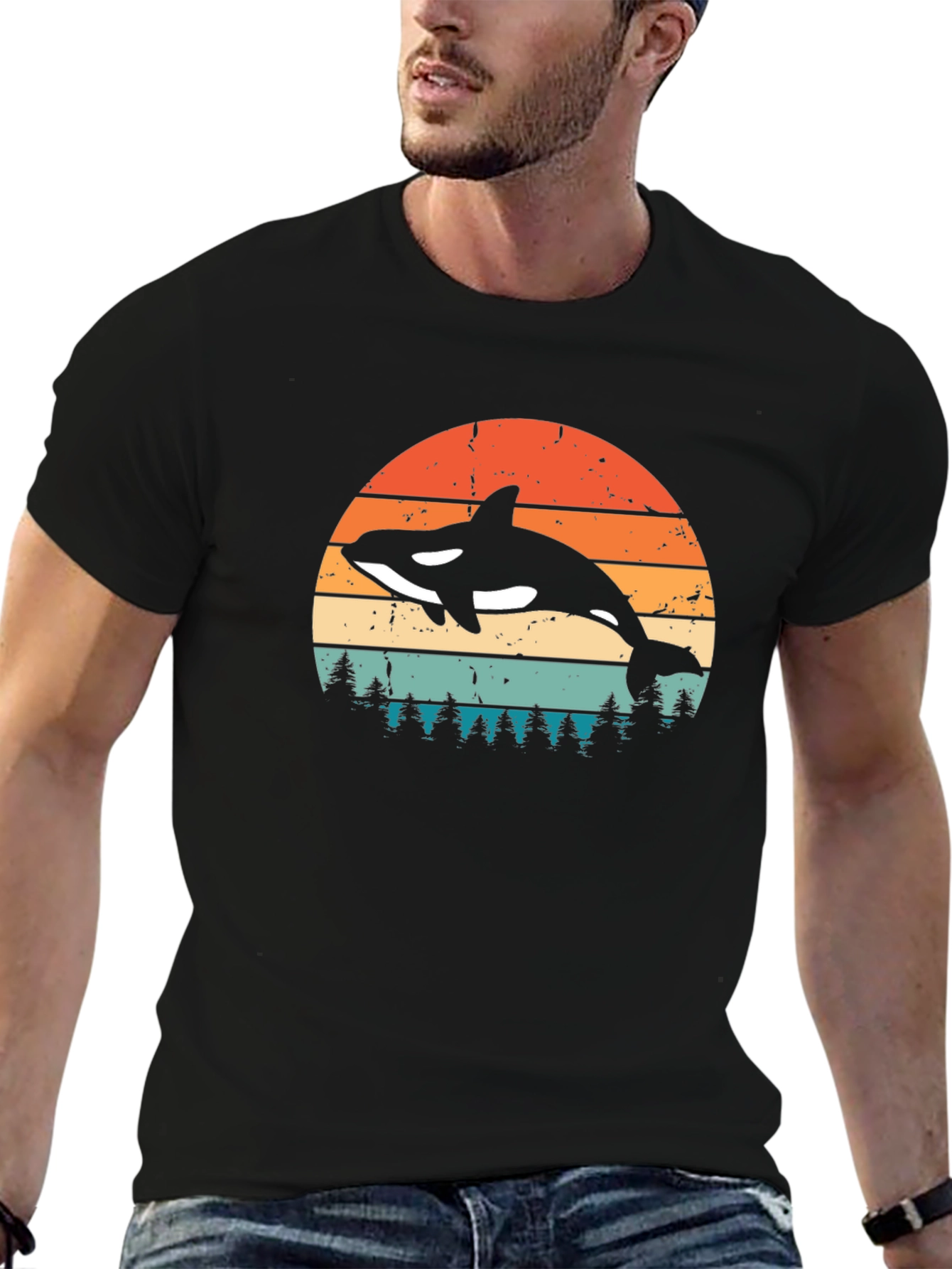 Black Orca Sunset Graphic Tee - Retro Style view 6
