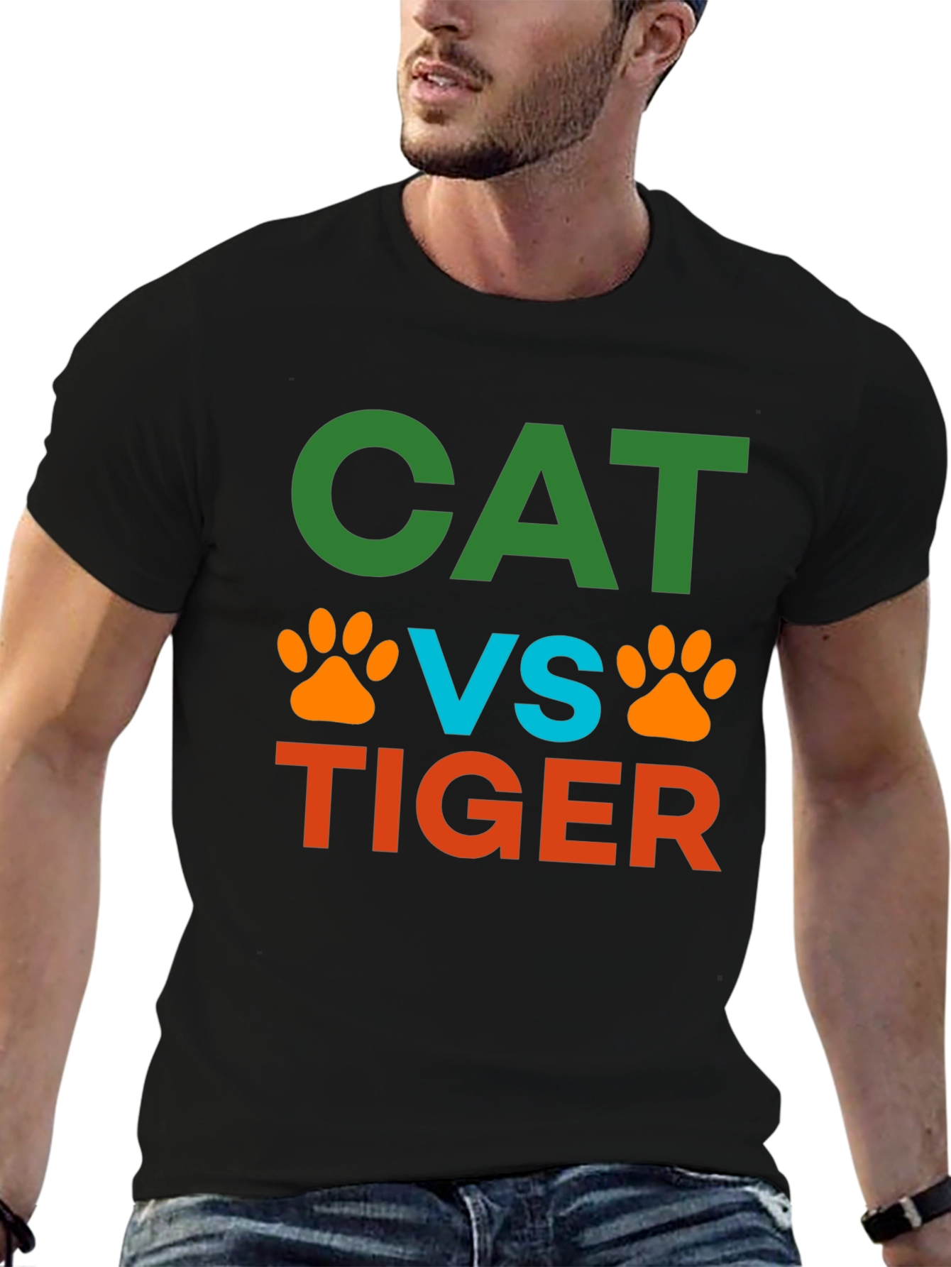Black Cat VS Tiger Graphic Tee - Soft Cotton Blend, Unisex Fit view 6