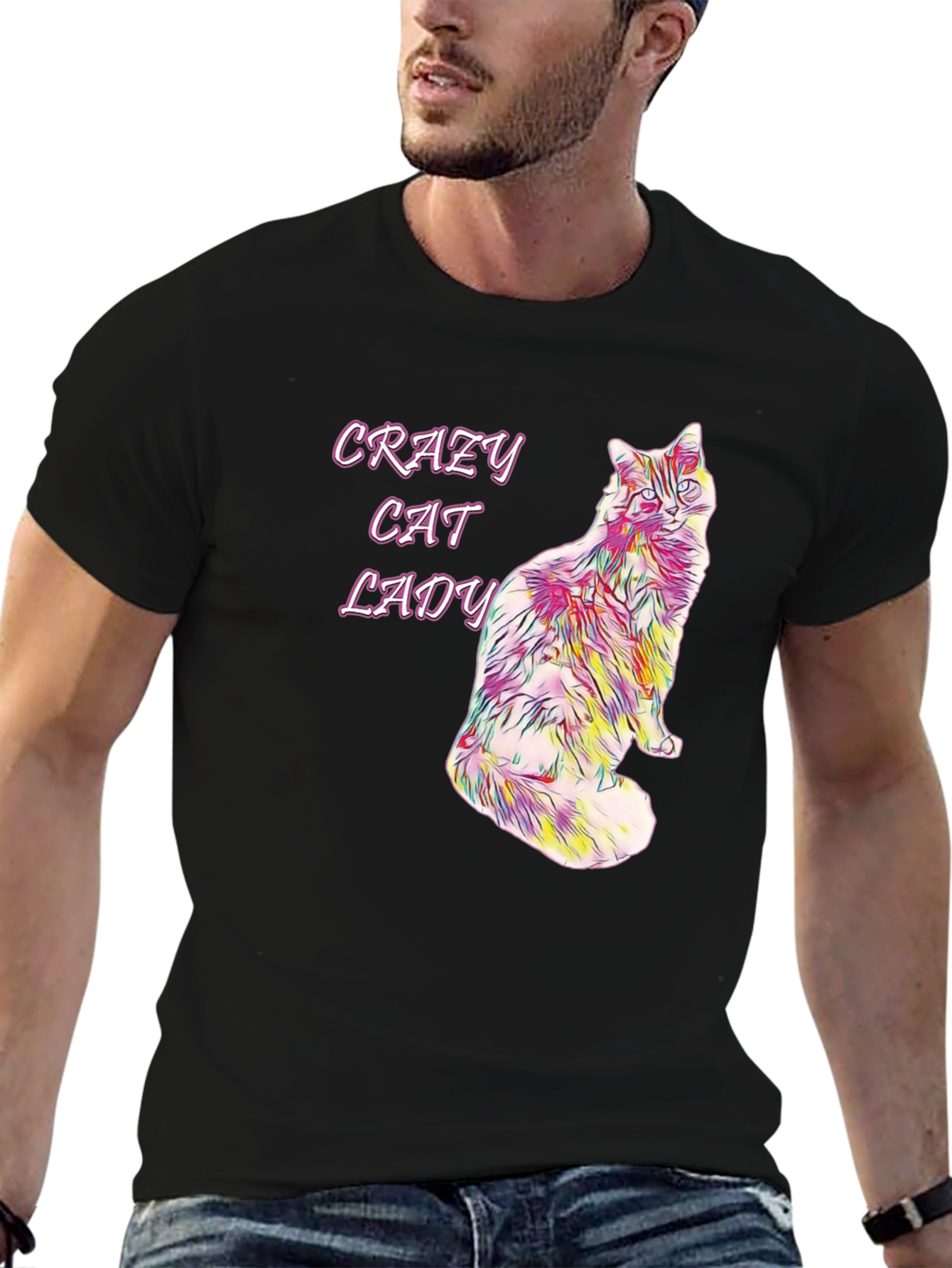 Black Crazy Cat Lady Graphic Tee - Fun Novelty Shirt view 6
