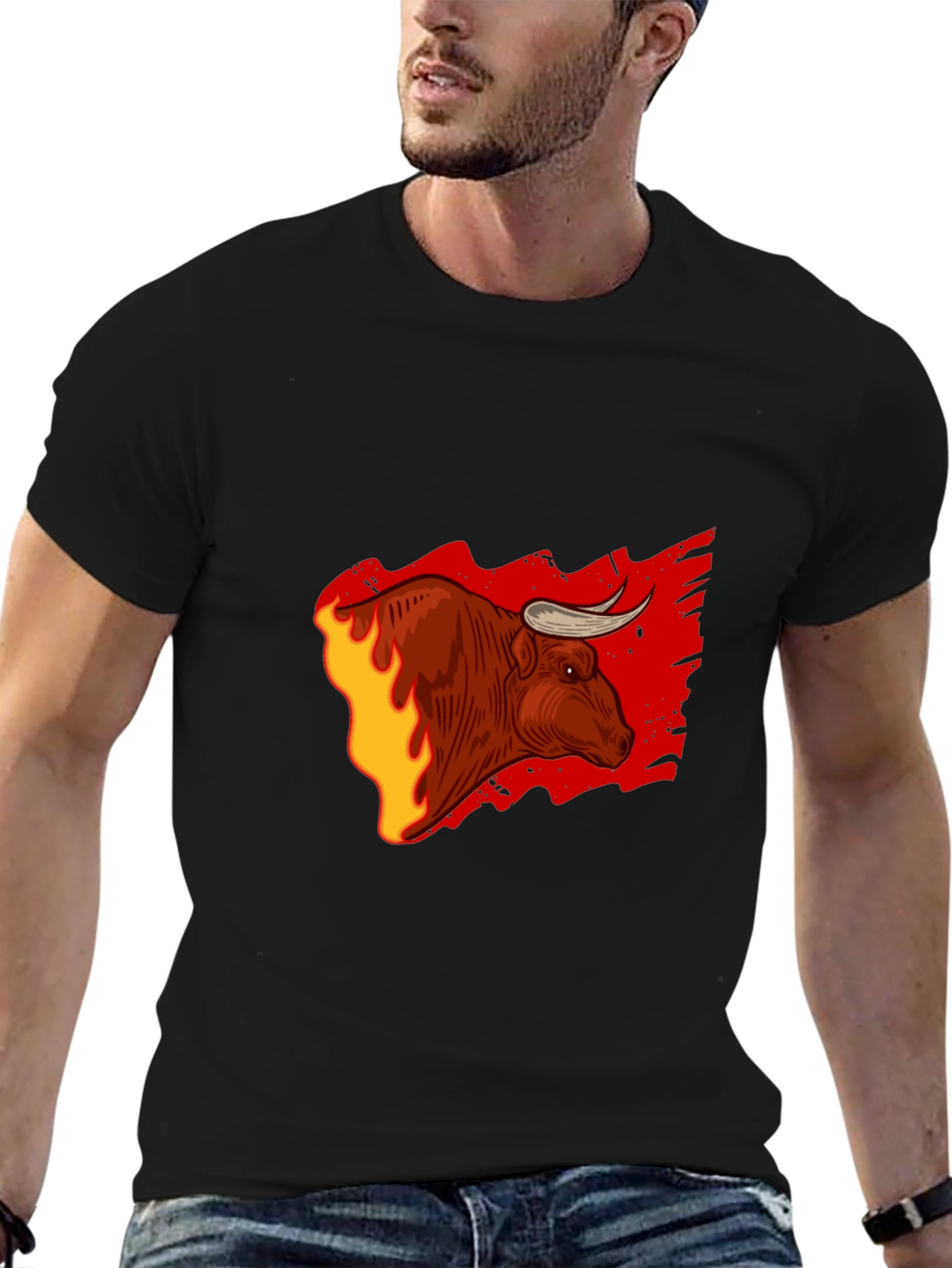 Black Fiery Bull Graphic Tee - Bold Black T-Shirt view 6