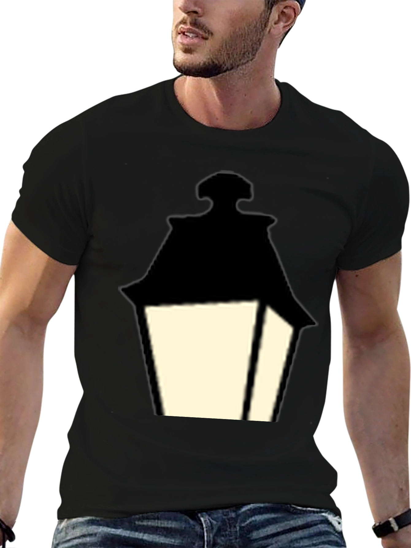 Black Vintage Lantern Graphic Black T-Shirt view 6