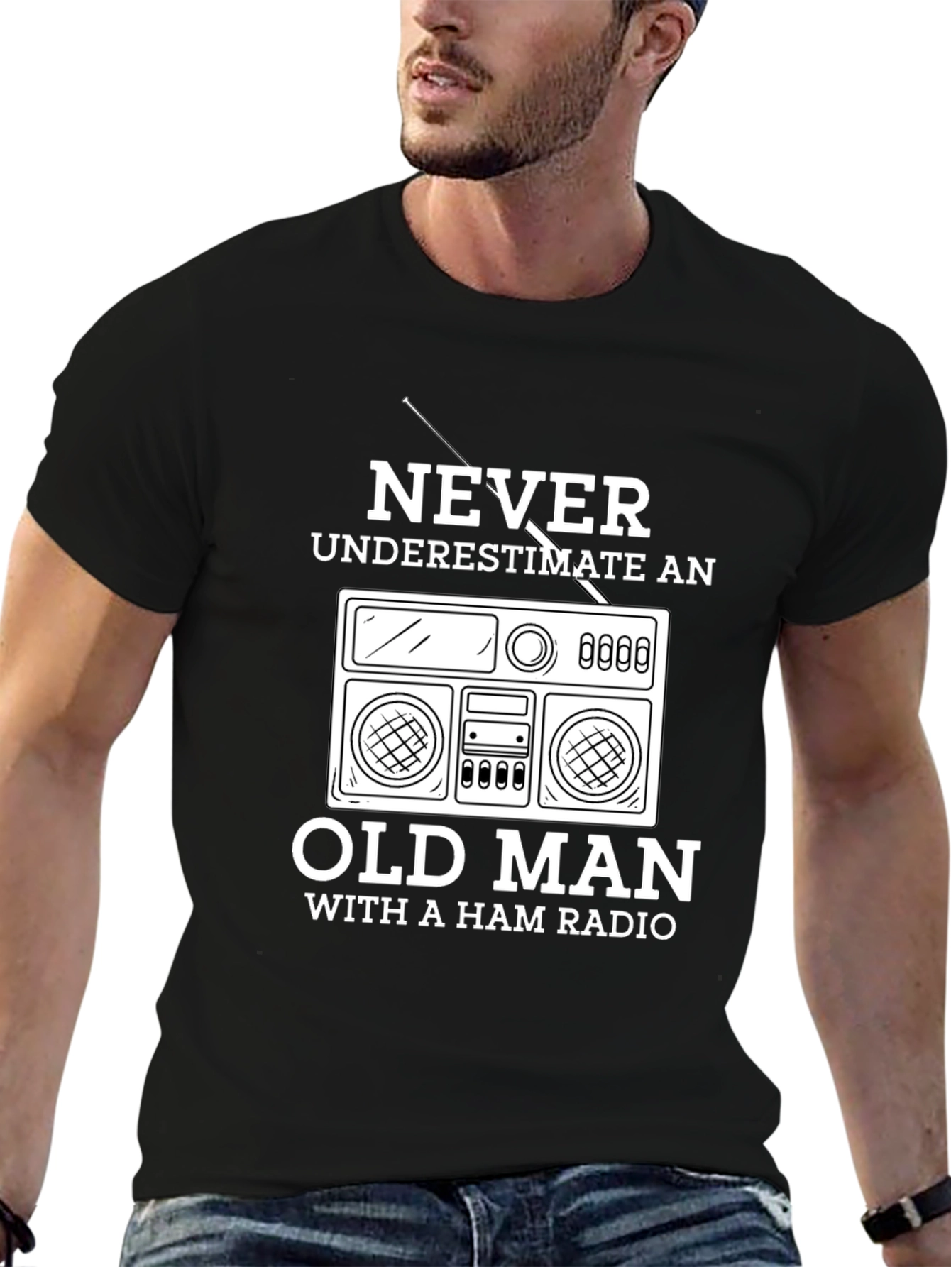 Black Ham Radio Old Man T-Shirt - Never Underestimate view 6