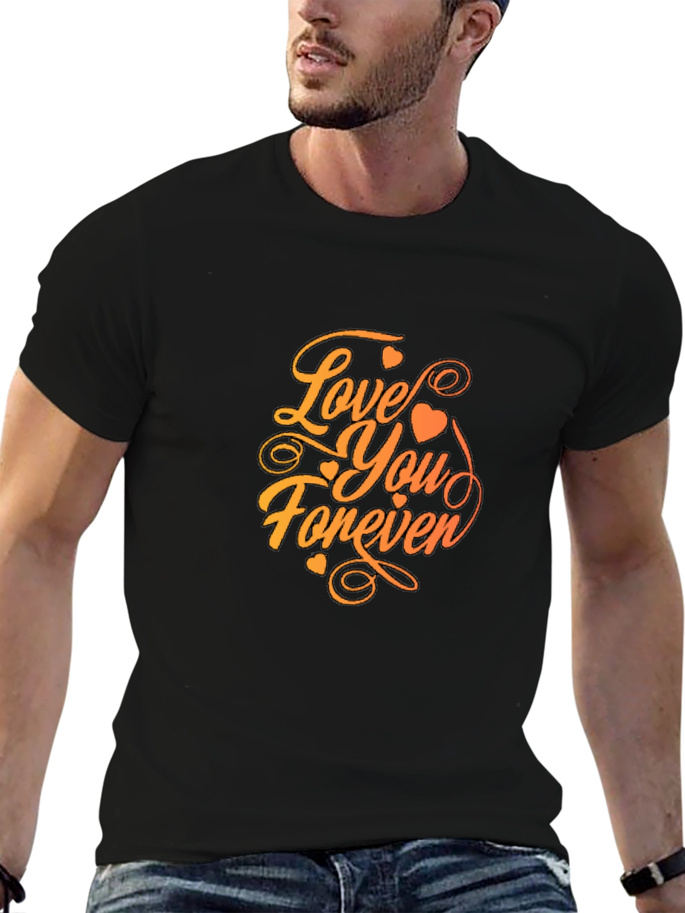 Black Love You Forever Graphic Tee - Black Casual T-Shirt view 6