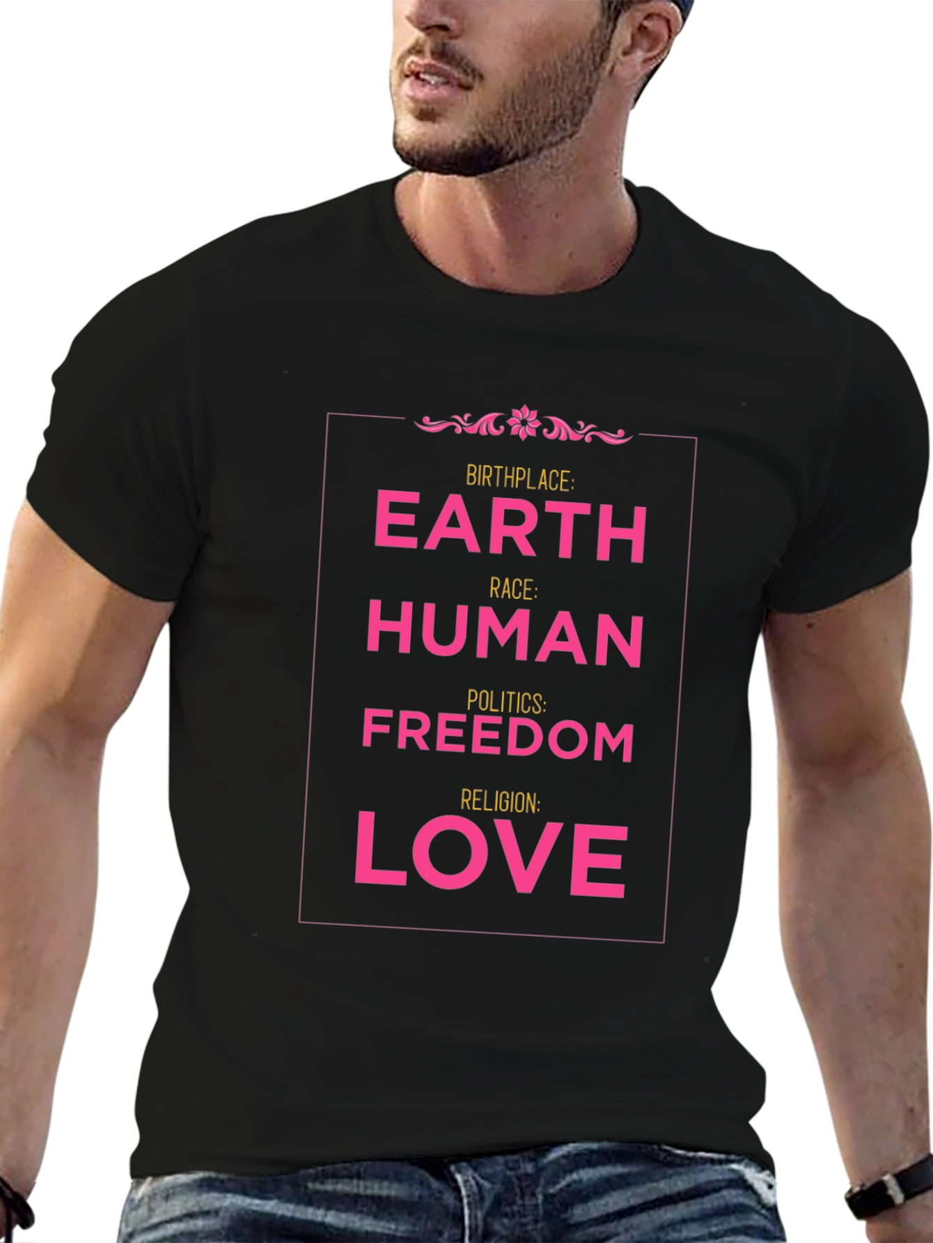 Black Earth, Human, Freedom, Love Graphic T-Shirt view 6