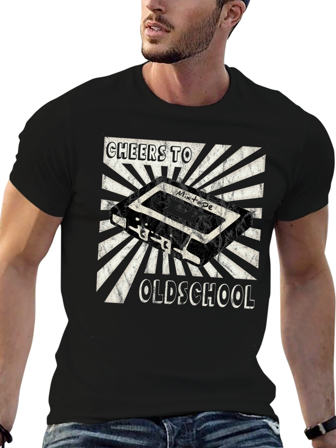 Black Cheers to Oldschool Mixtape Graphic T-Shirt view 6