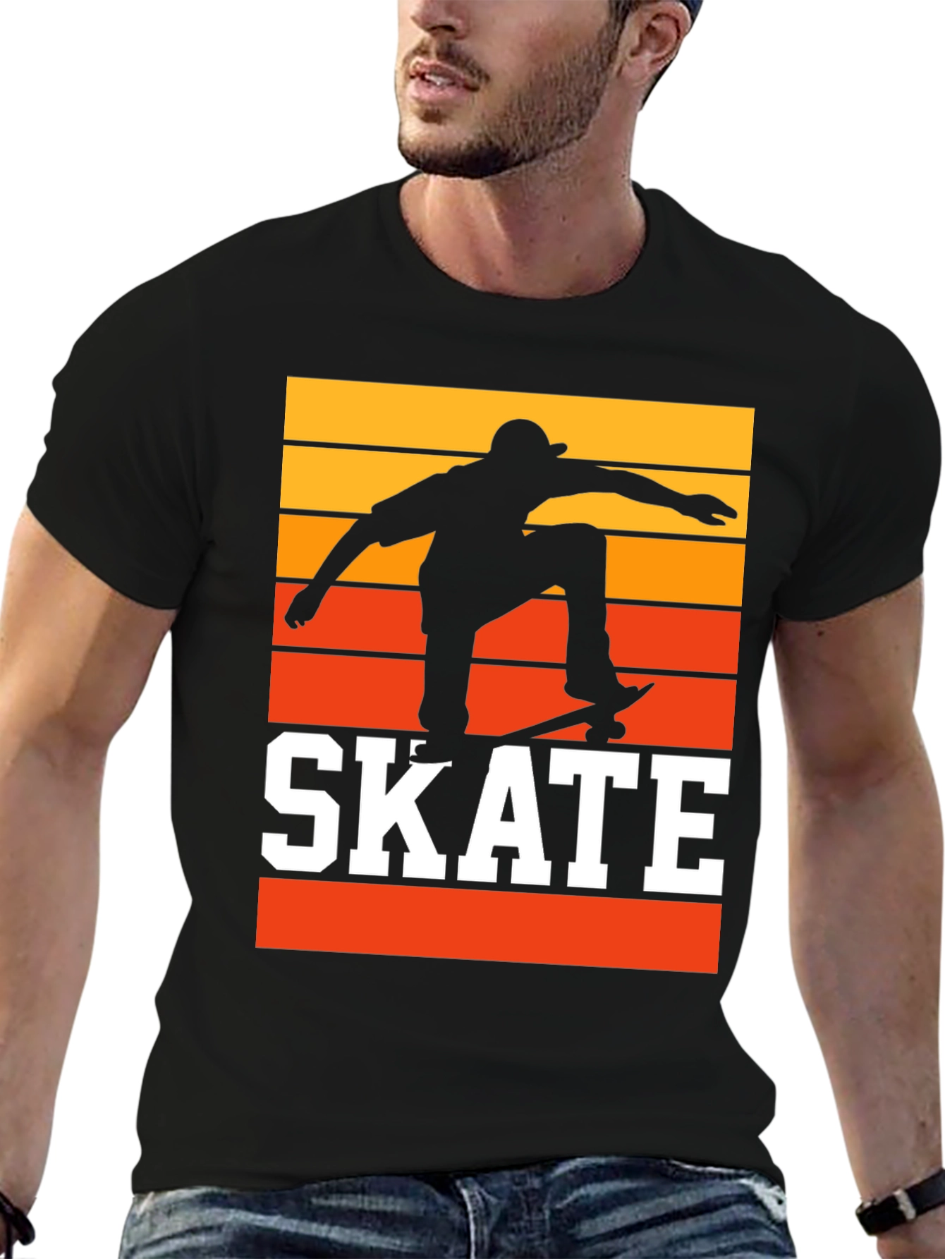 Black Retro Skateboarding T-Shirt - Sunset Skater Tee view 6