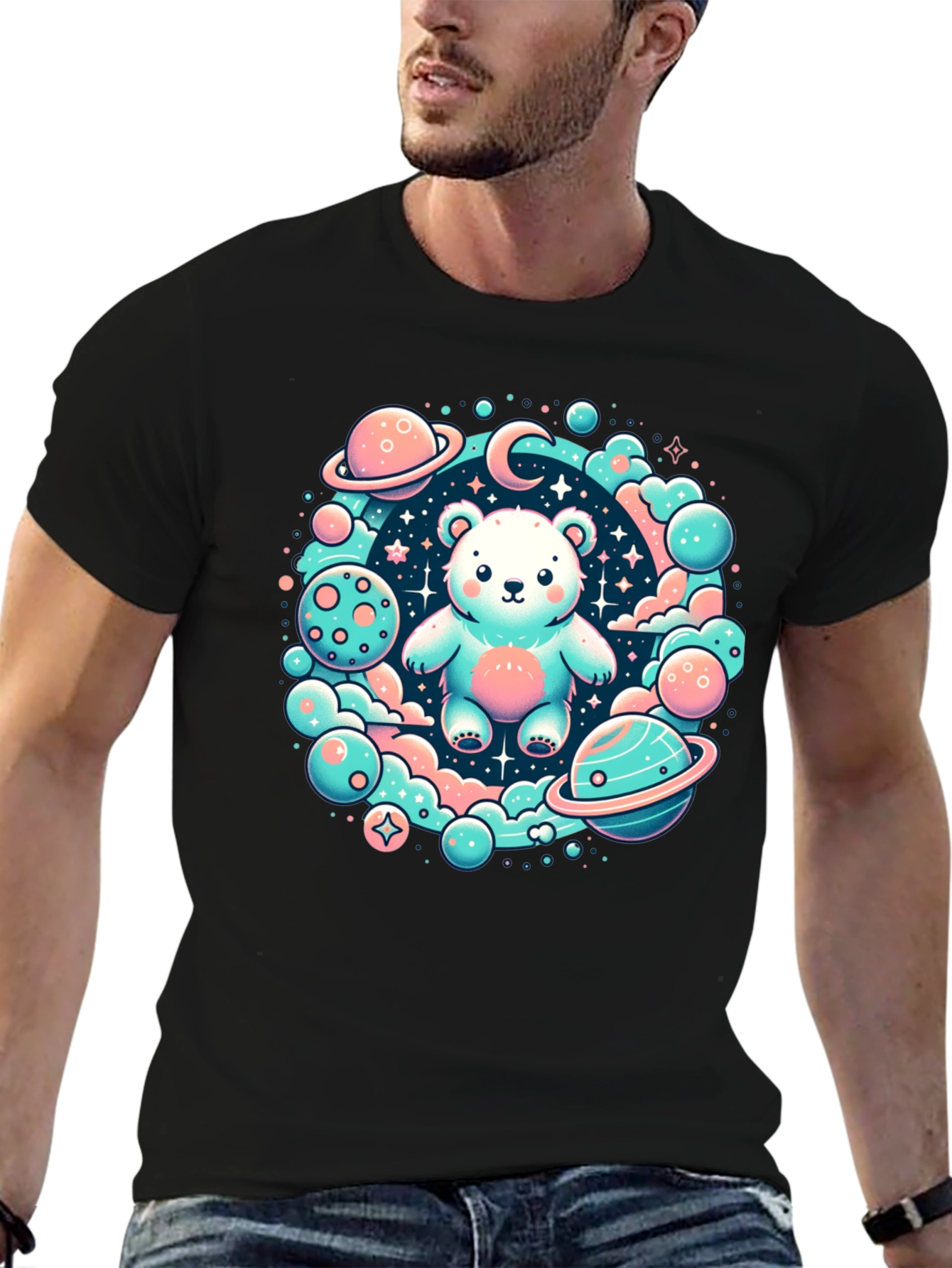 Black Cosmic Bear Graphic Tee view 6