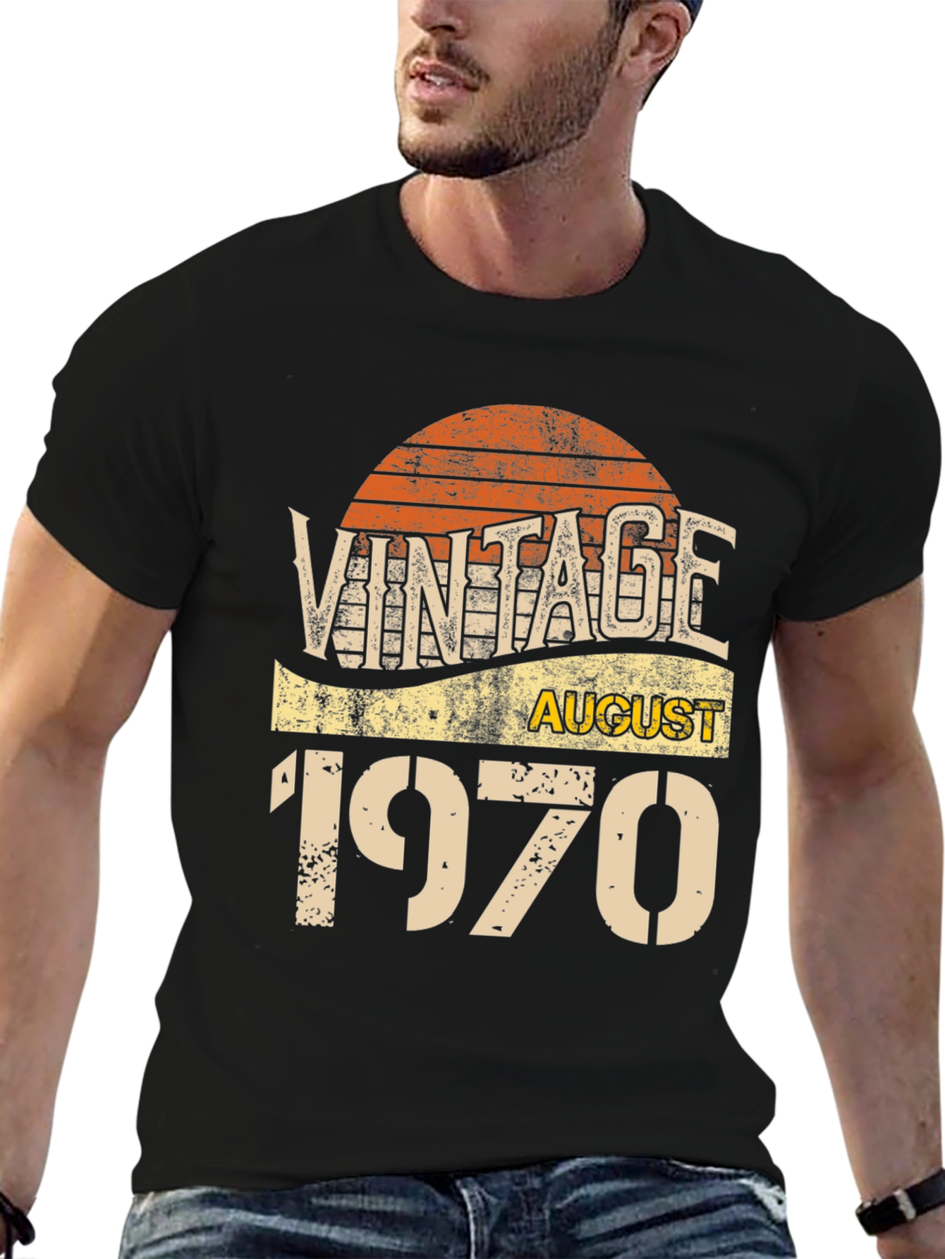 Black Vintage August 1970 Birthday T-Shirt view 6