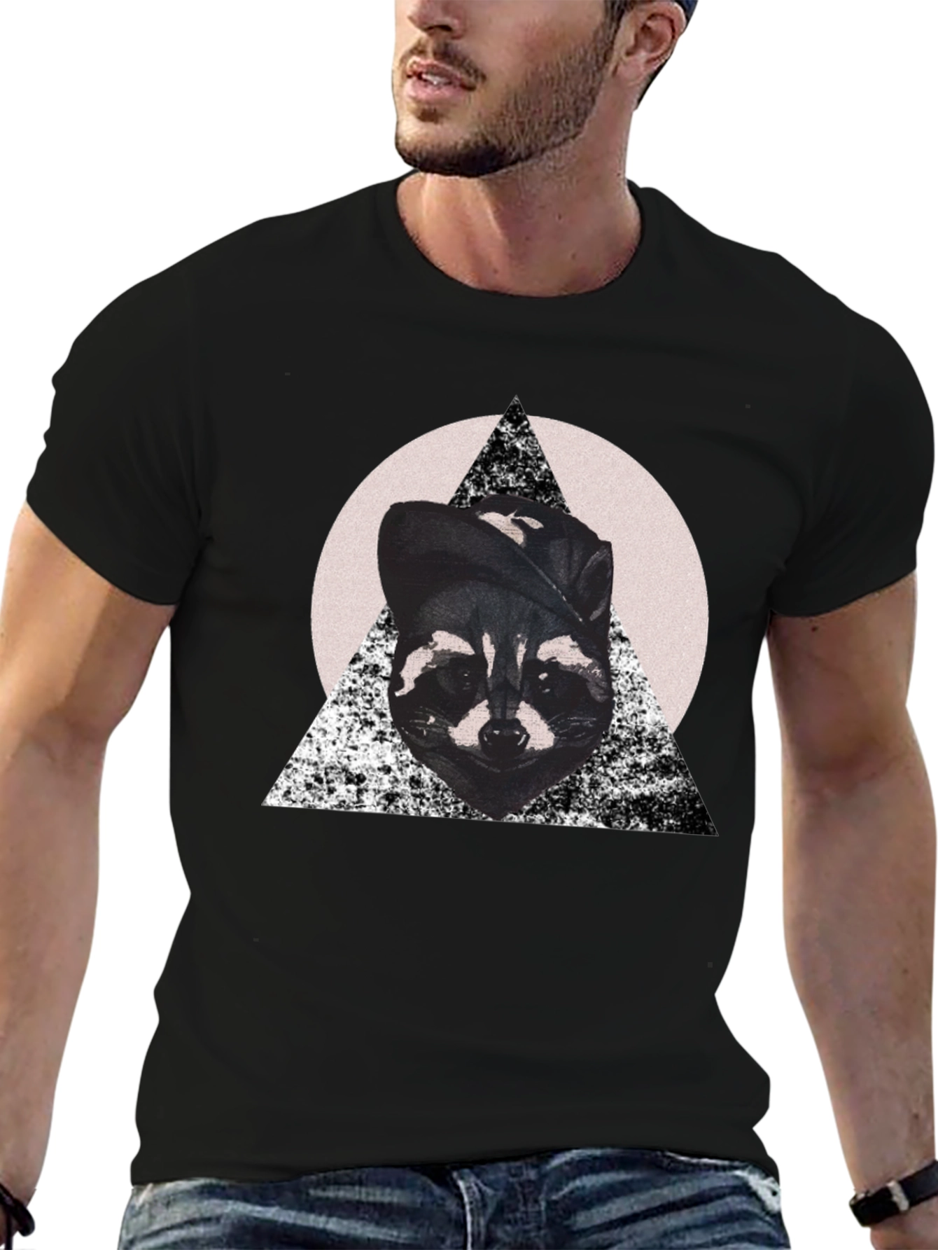 Black Cool Raccoon Graphic Tee view 6