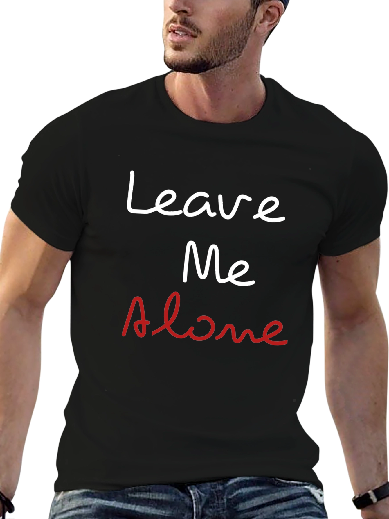 Black Leave Me Alone Slogan Black T-Shirt view 6