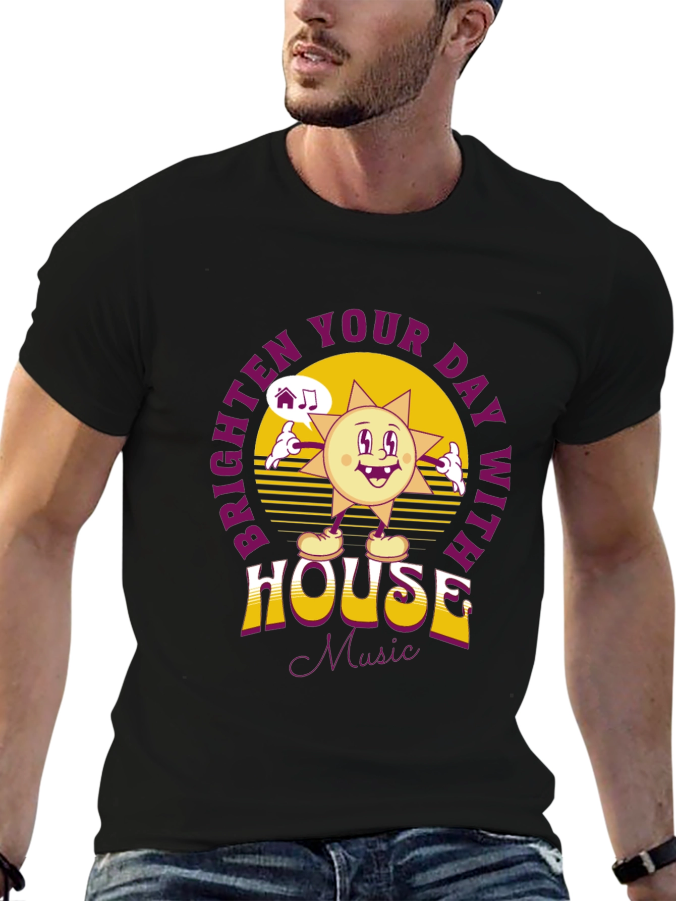 Black Brighten Your Day House Music T-Shirt view 6