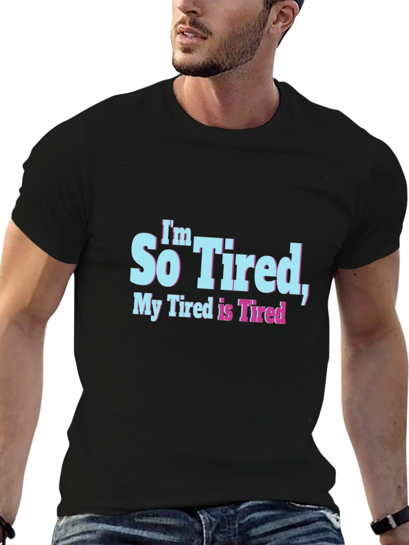 Black Funny Tired Graphic Tee - Soft Cotton Blend  view 6