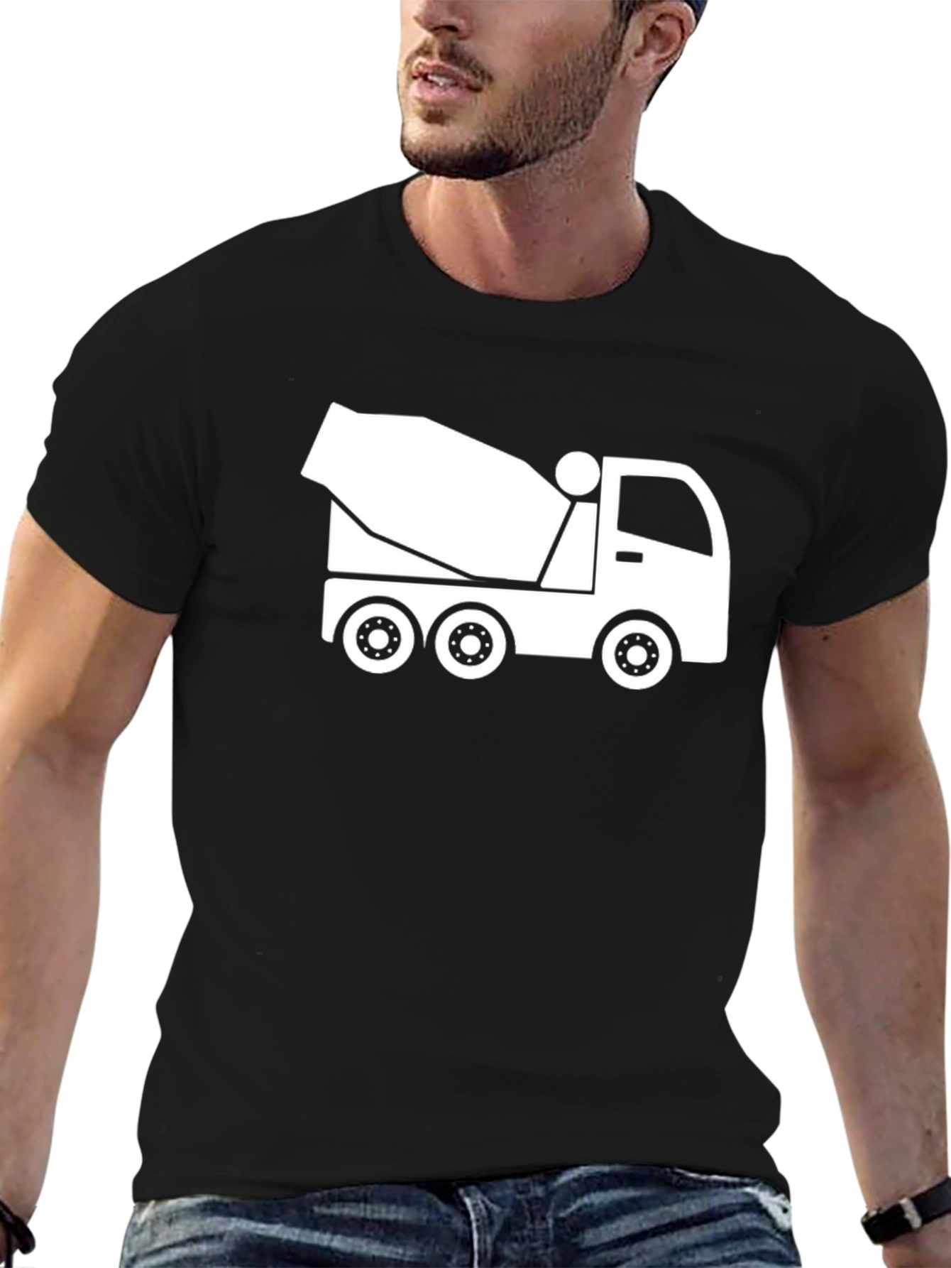 Black Concrete Mixer Truck Graphic T-Shirt view 6