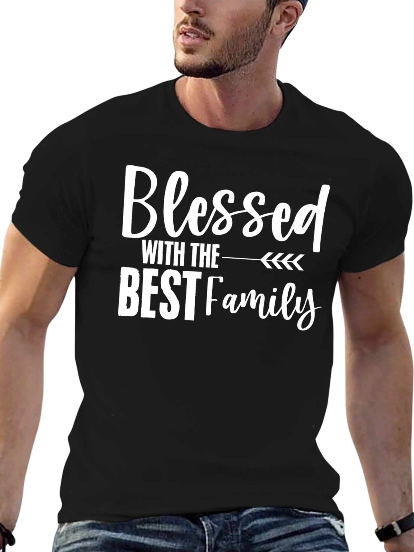 Black Blessed Family Graphic Tee - Soft Cotton Blend Shirt view 6