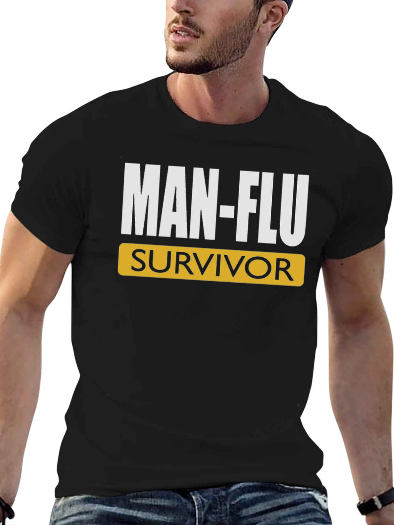 Black Man-Flu Survivor T-Shirt: Humorous Graphic Tee view 6