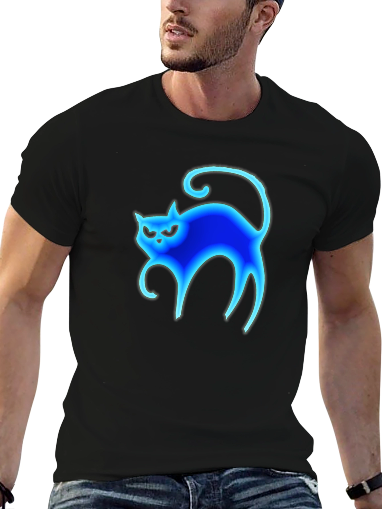 Black Cool Cat Graphic Tee view 6