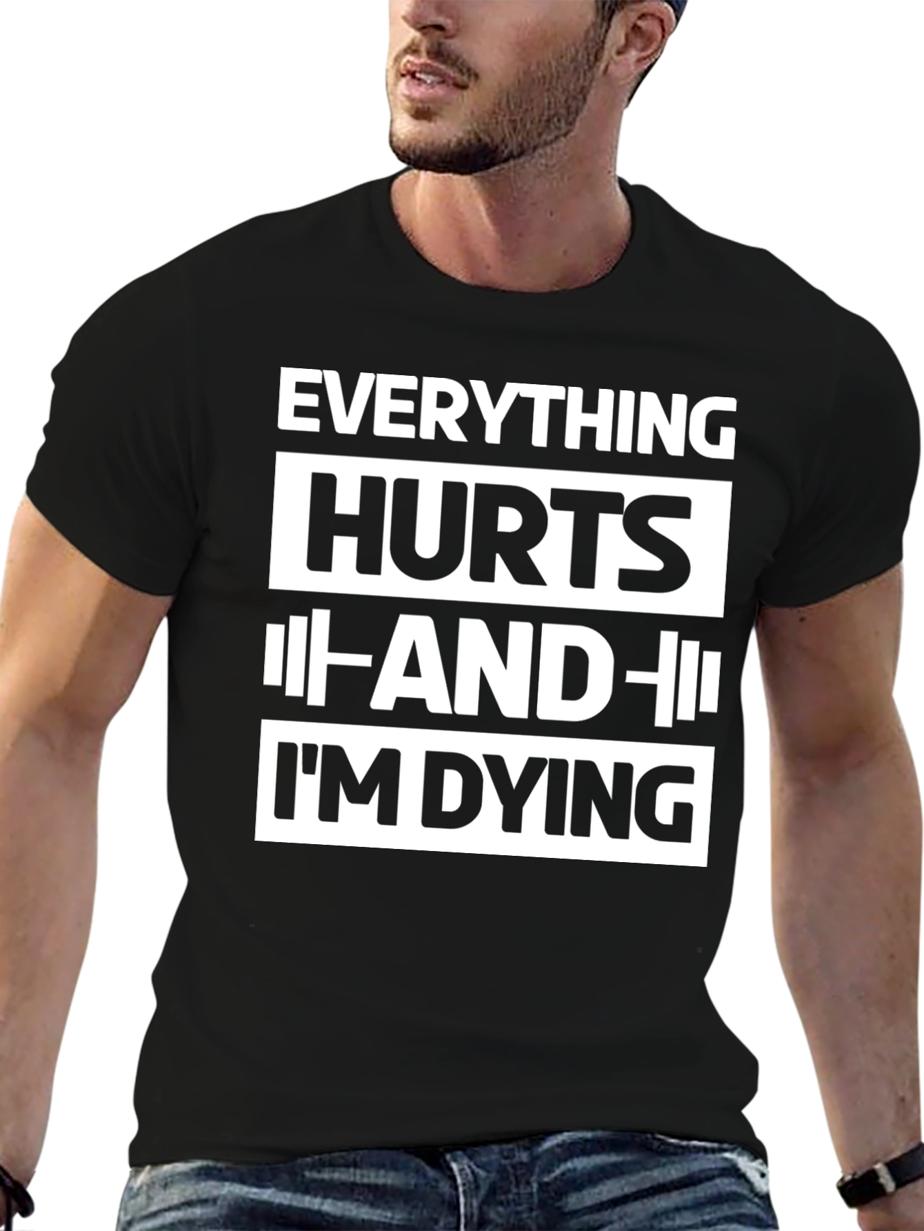 Black Everything Hurts Funny Workout T-Shirt view 6