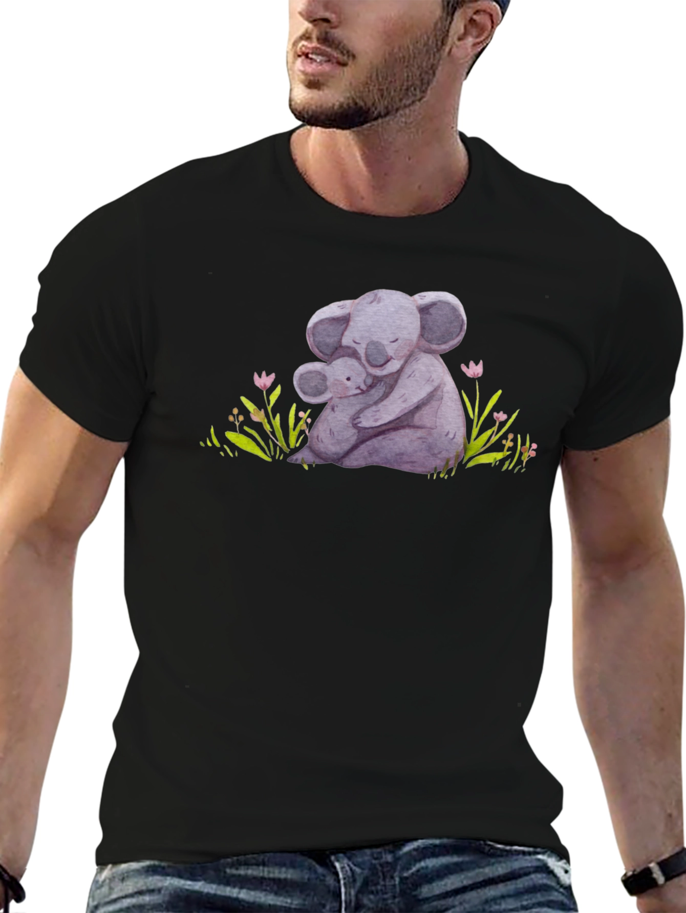 Black Koala Hug Graphic Tee - Soft Comfort view 6