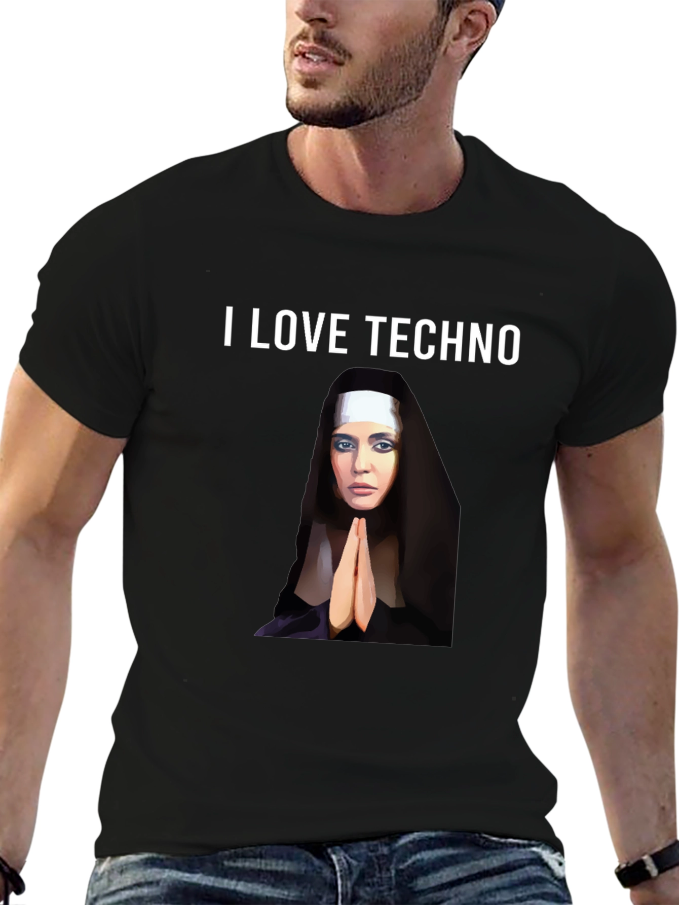 Black I Love Techno Graphic T-Shirt view 6