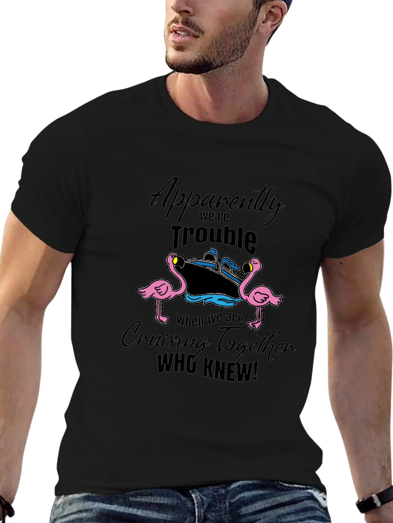 Black Cruise Trouble Flamingo Graphic Tee view 6