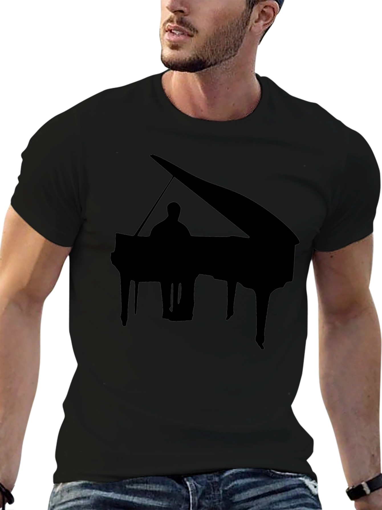 Black Piano Silhouette Black T-Shirt view 6