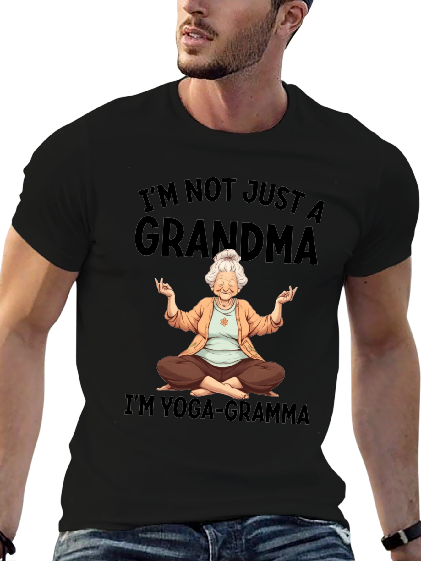 Black Yoga Grandma T-Shirt - I'm Not Just a Grandma view 6