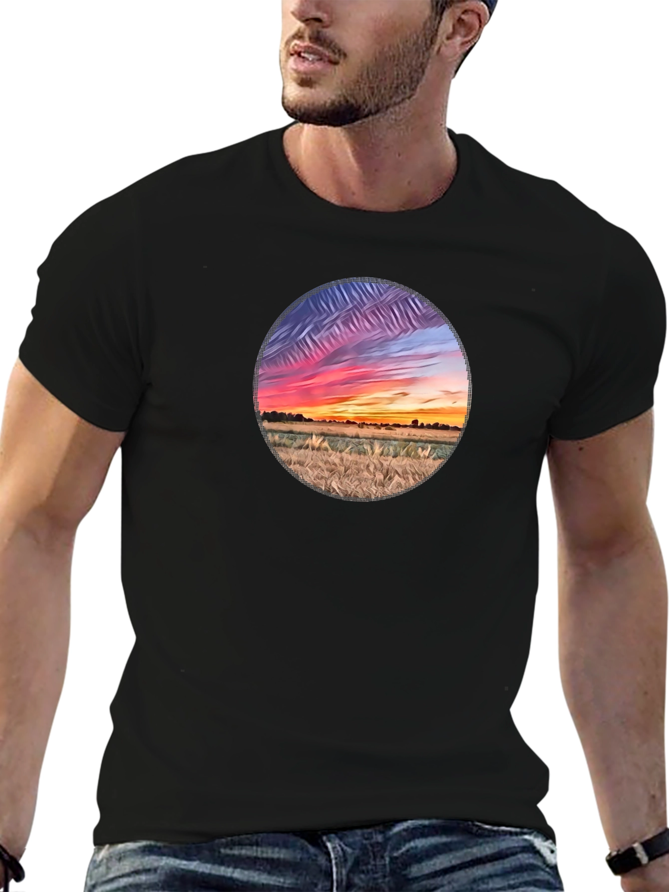 Black Sunset Field Graphic Tee - Black Cotton Blend view 6
