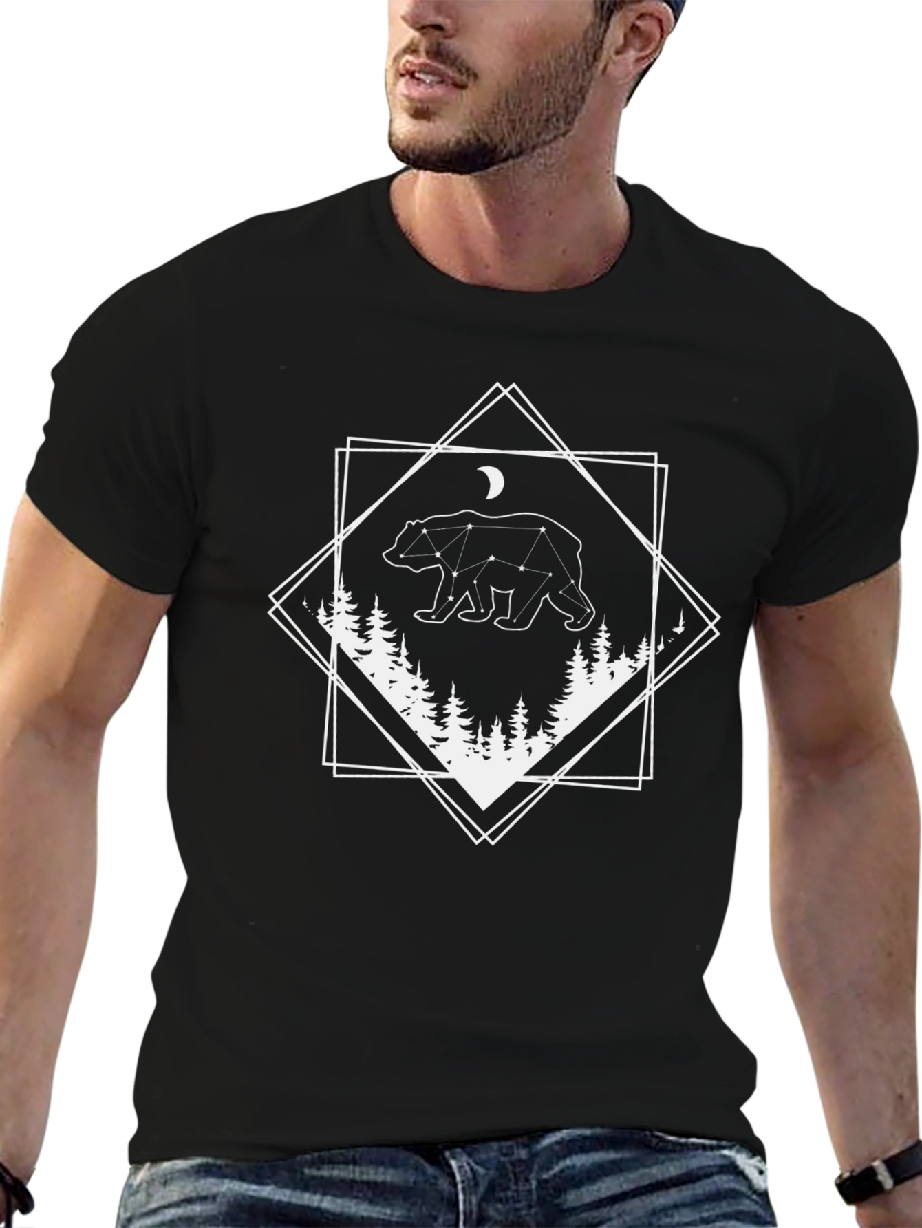 Black Geometric Bear Constellation Graphic Tee - Black view 6