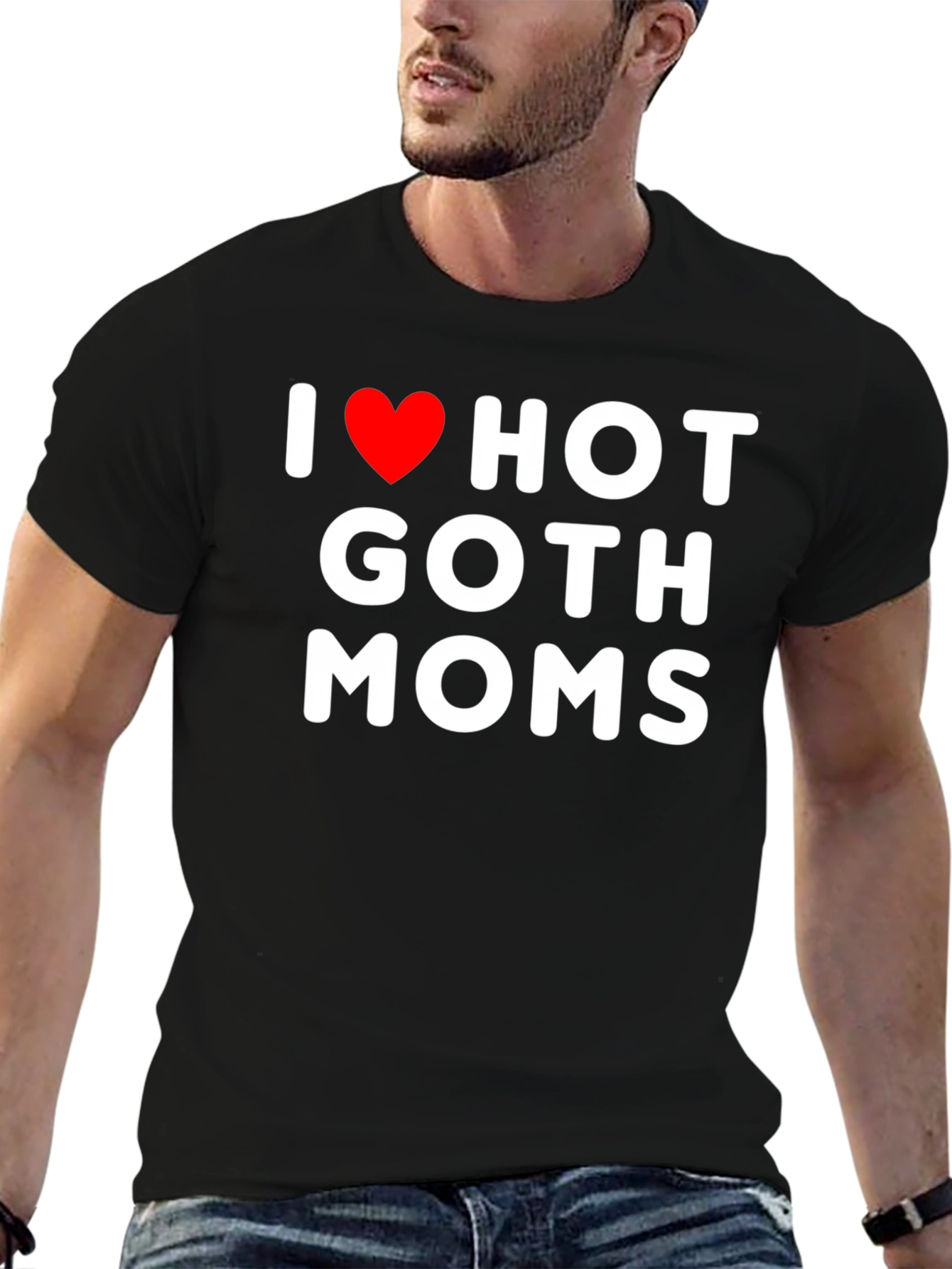 Black I Heart Hot Goth Moms T-Shirt - Black Cotton Tee view 6