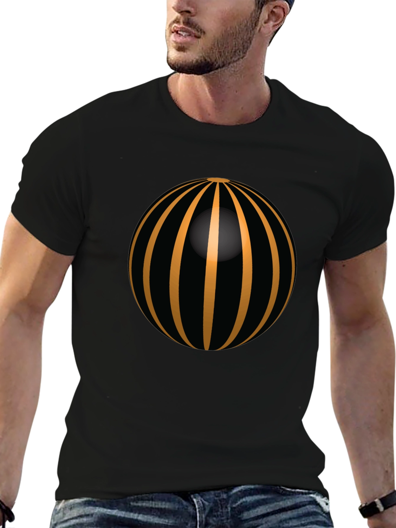 Black Striking Striped Sphere Graphic Tee view 6