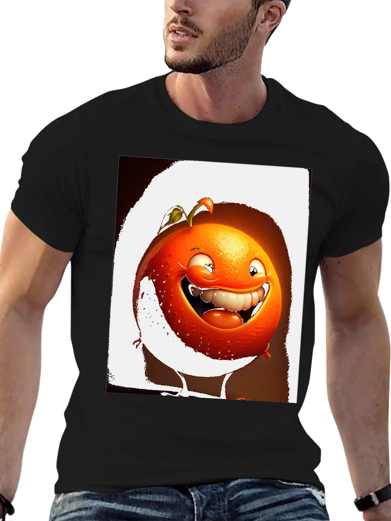 Black Funny Orange Cartoon Graphic Black T-Shirt view 6
