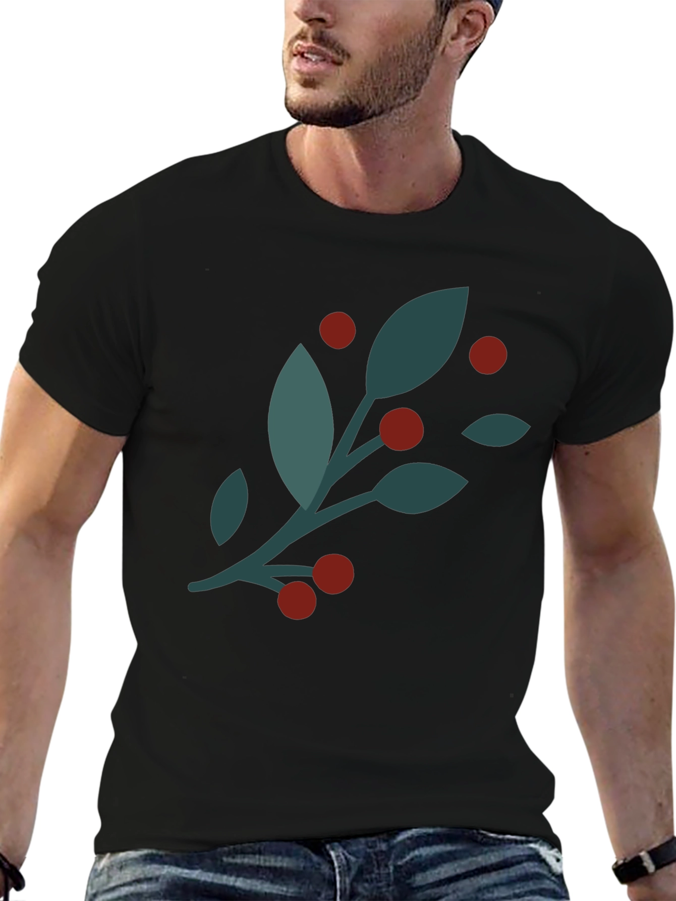 Black Modern Botanical Graphic Tee - Black view 6