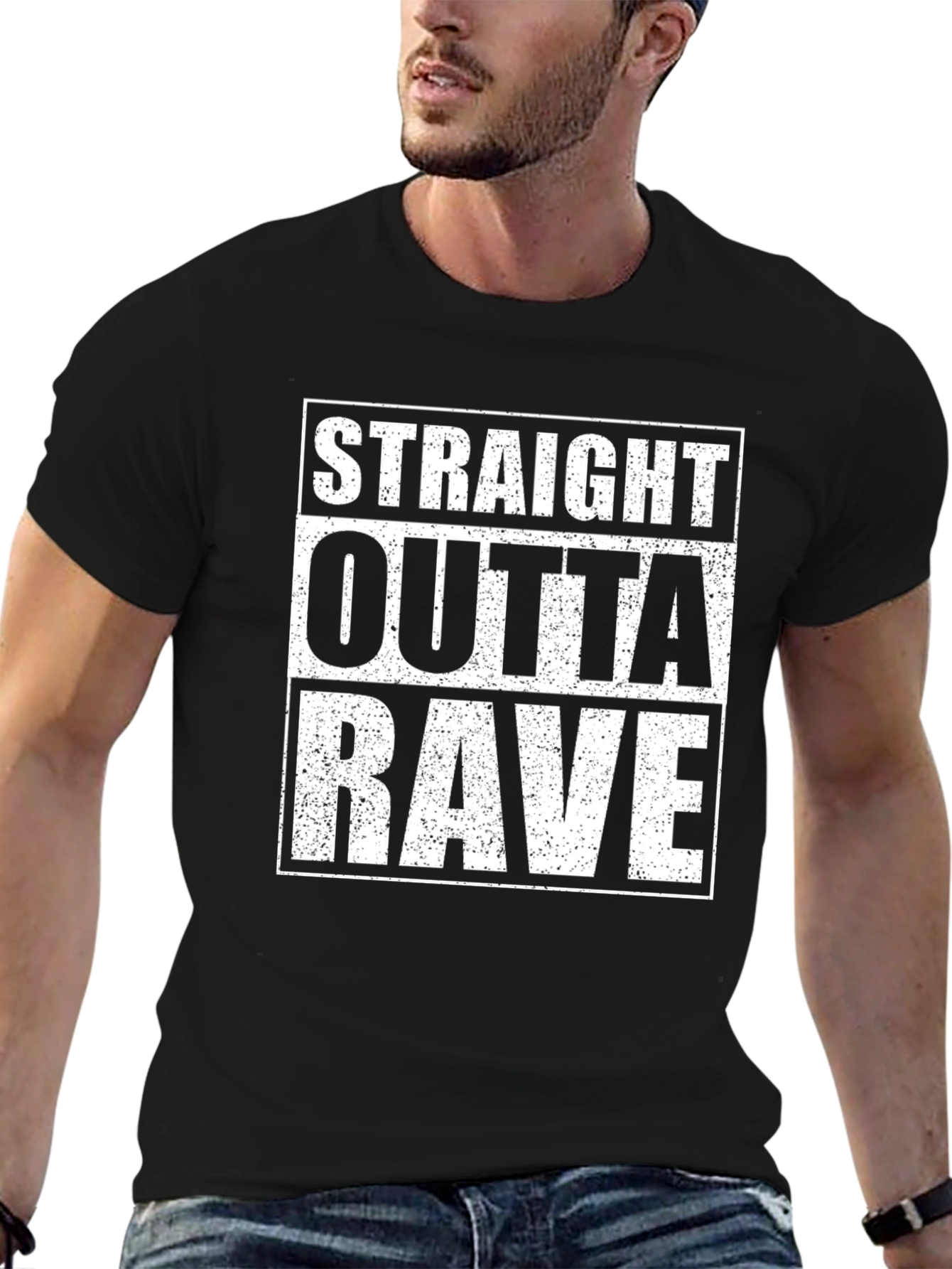Black Straight Outta Rave Graphic Tee - Black Cotton T-Shirt view 6