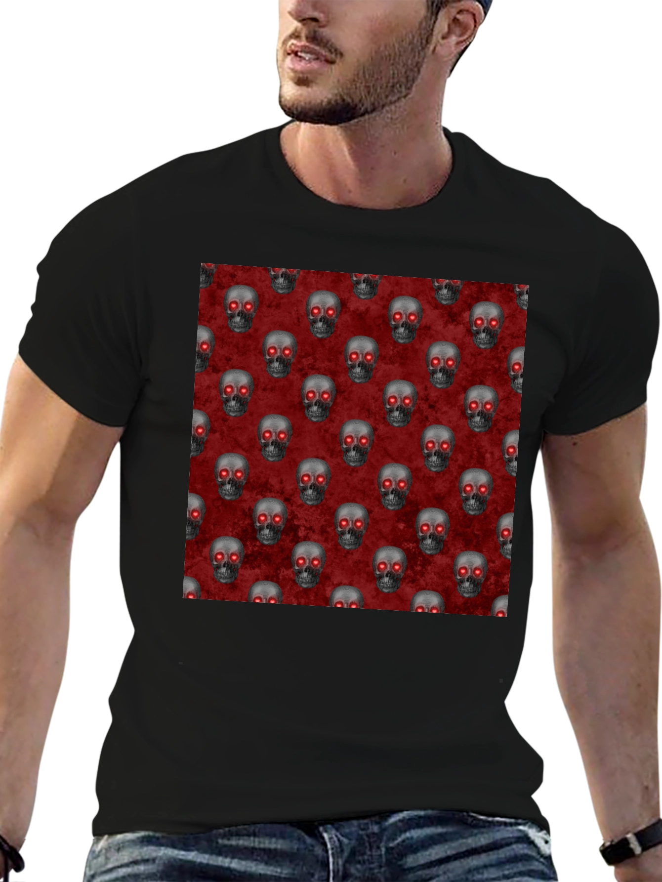 Black Skull Pattern T-Shirt - Gothic Style view 6