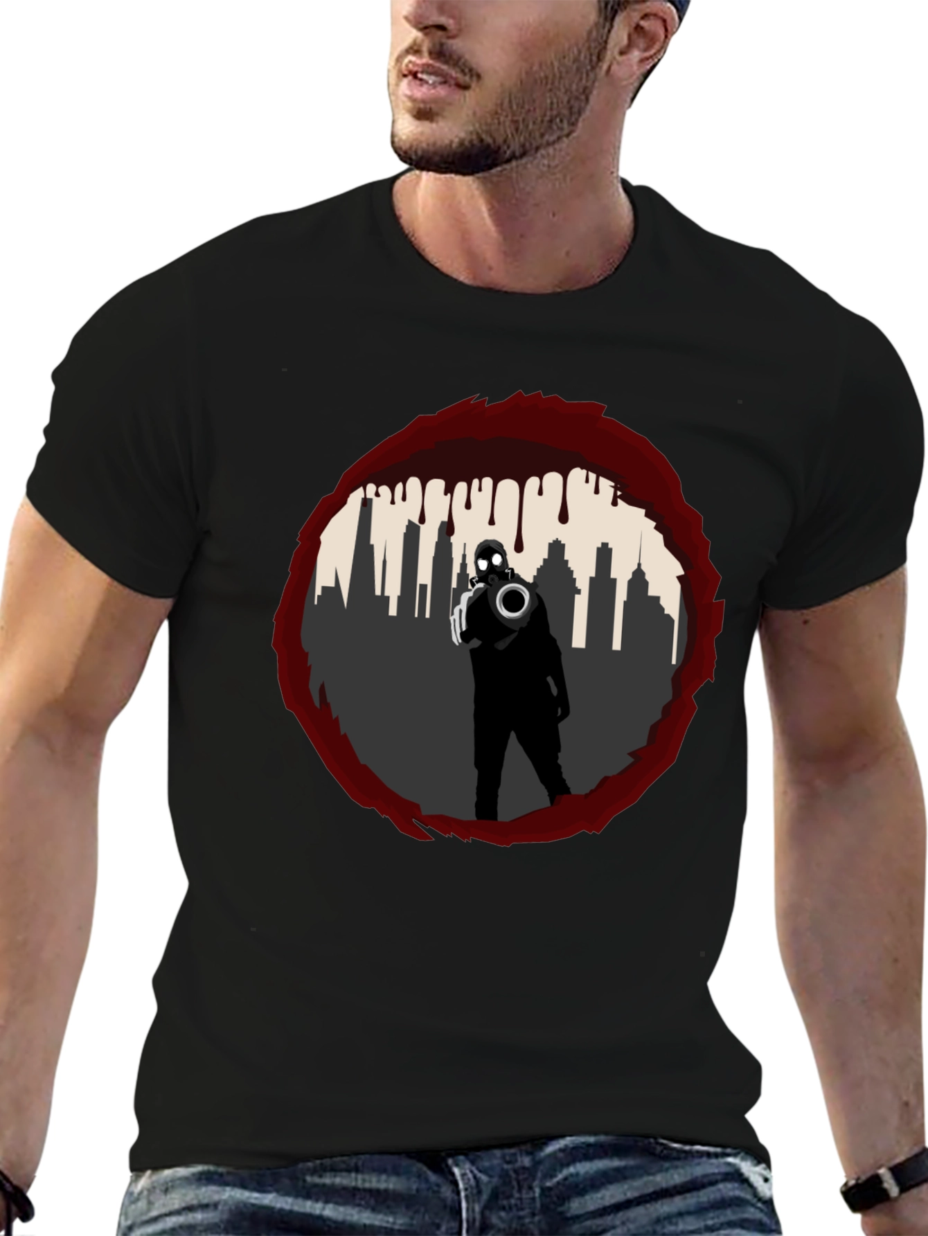 Black Dystopian City Gas Mask T-Shirt - Graphic Tee view 6