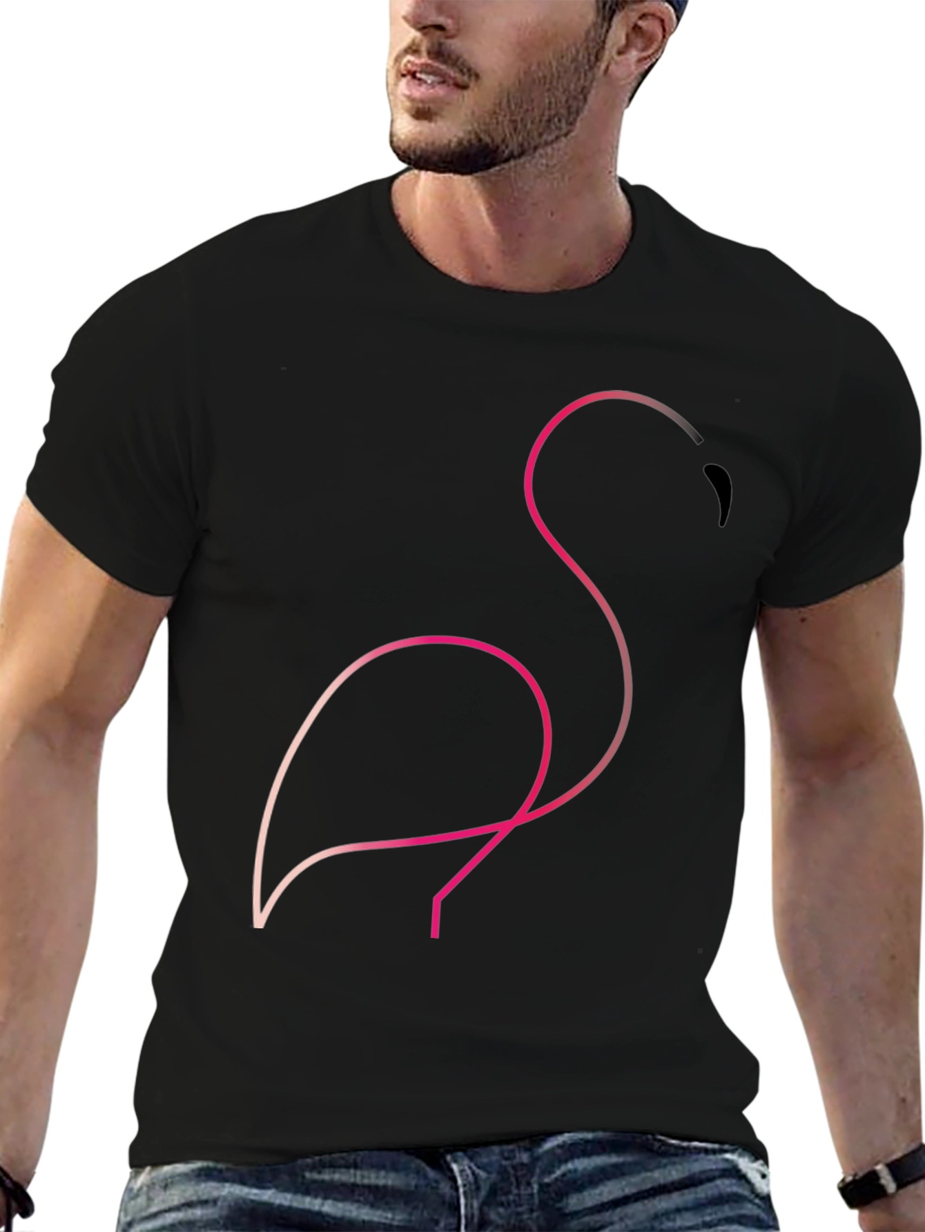 Black Minimalist Flamingo Graphic Tee - Black view 6