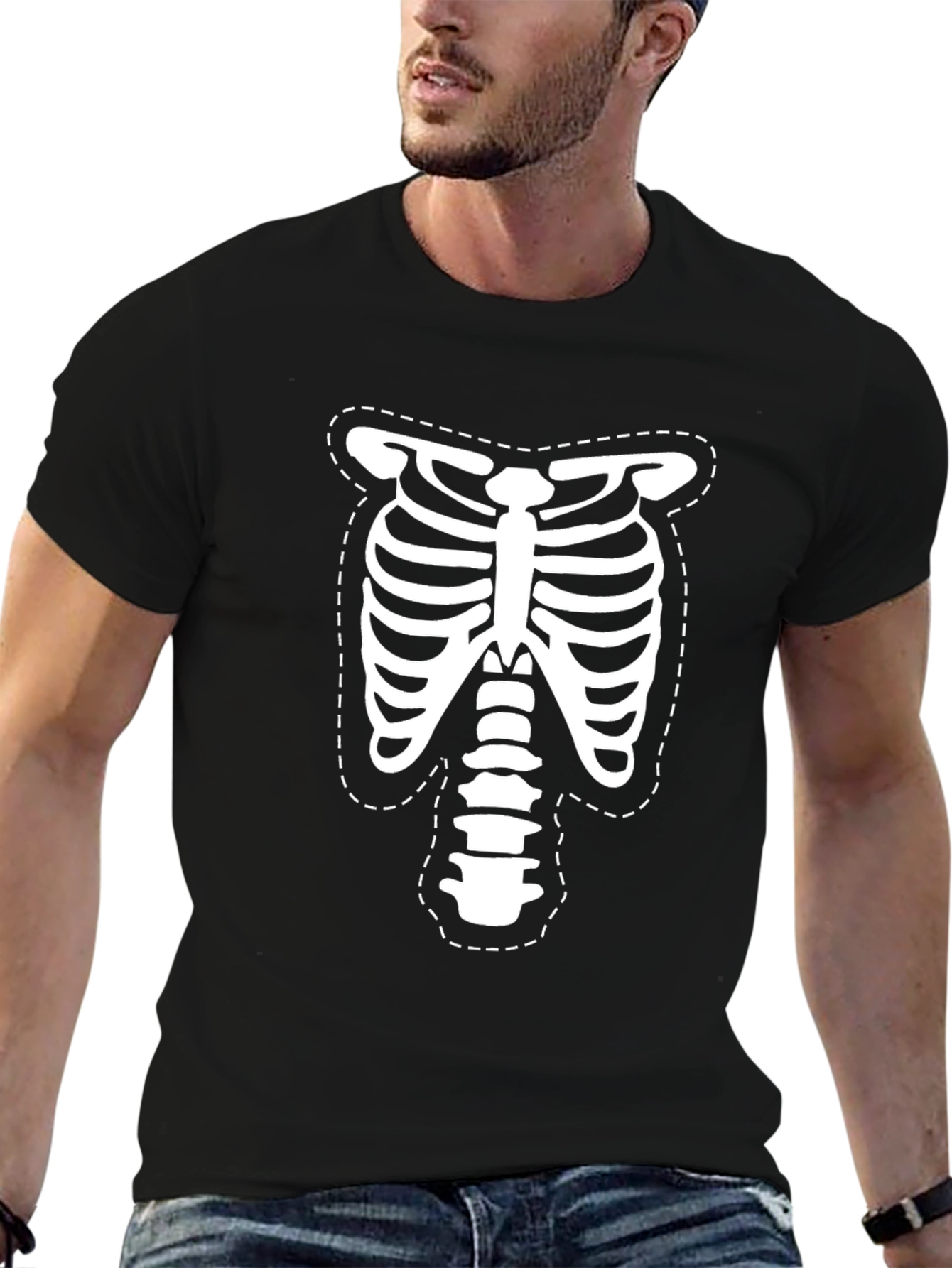 Black Skeleton Ribcage T-Shirt - Halloween Costume Tee view 6