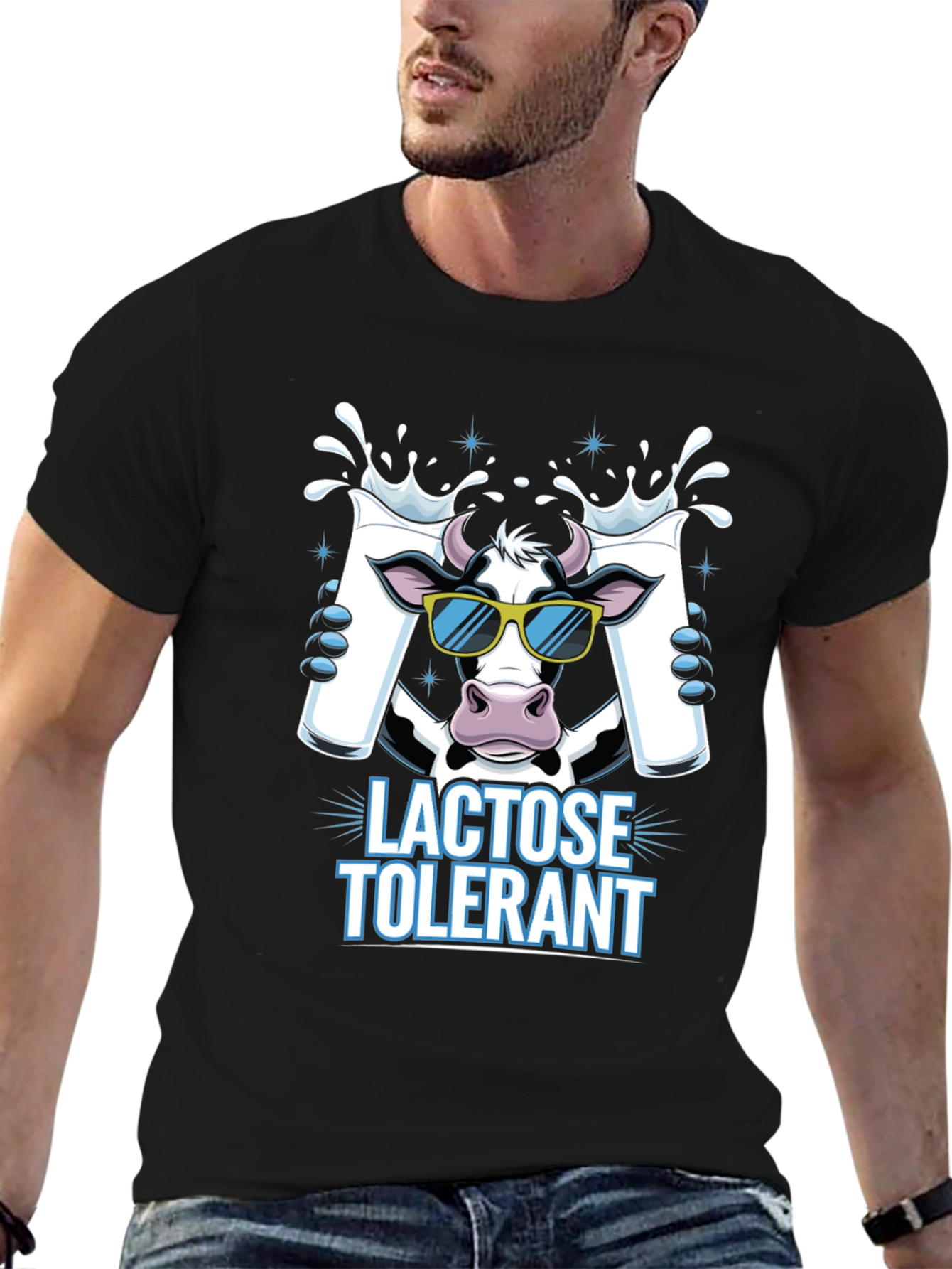 Black Lactose Tolerant Cow T-Shirt, Milk Lover Tee view 6