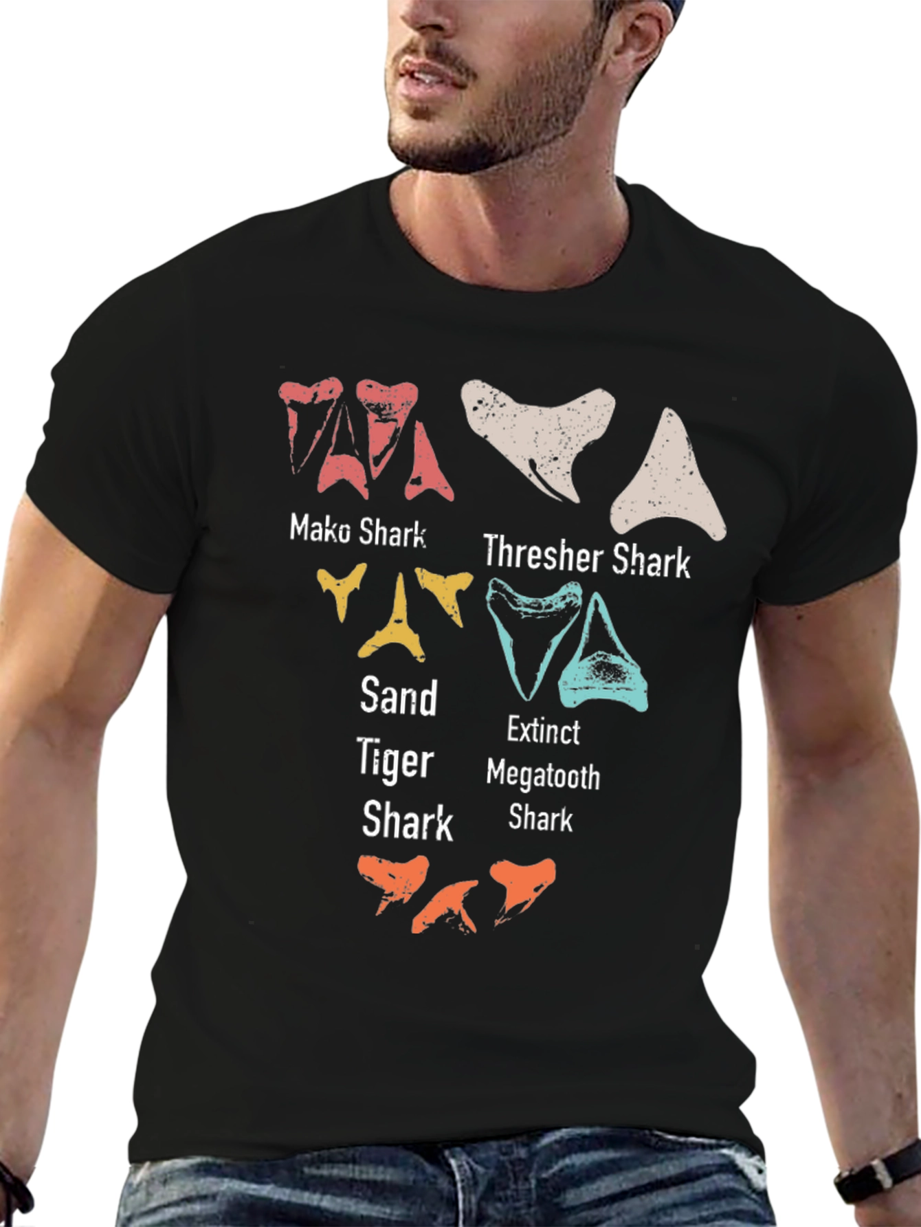 Black Shark Teeth Types T-Shirt - Marine Biology Tee view 6