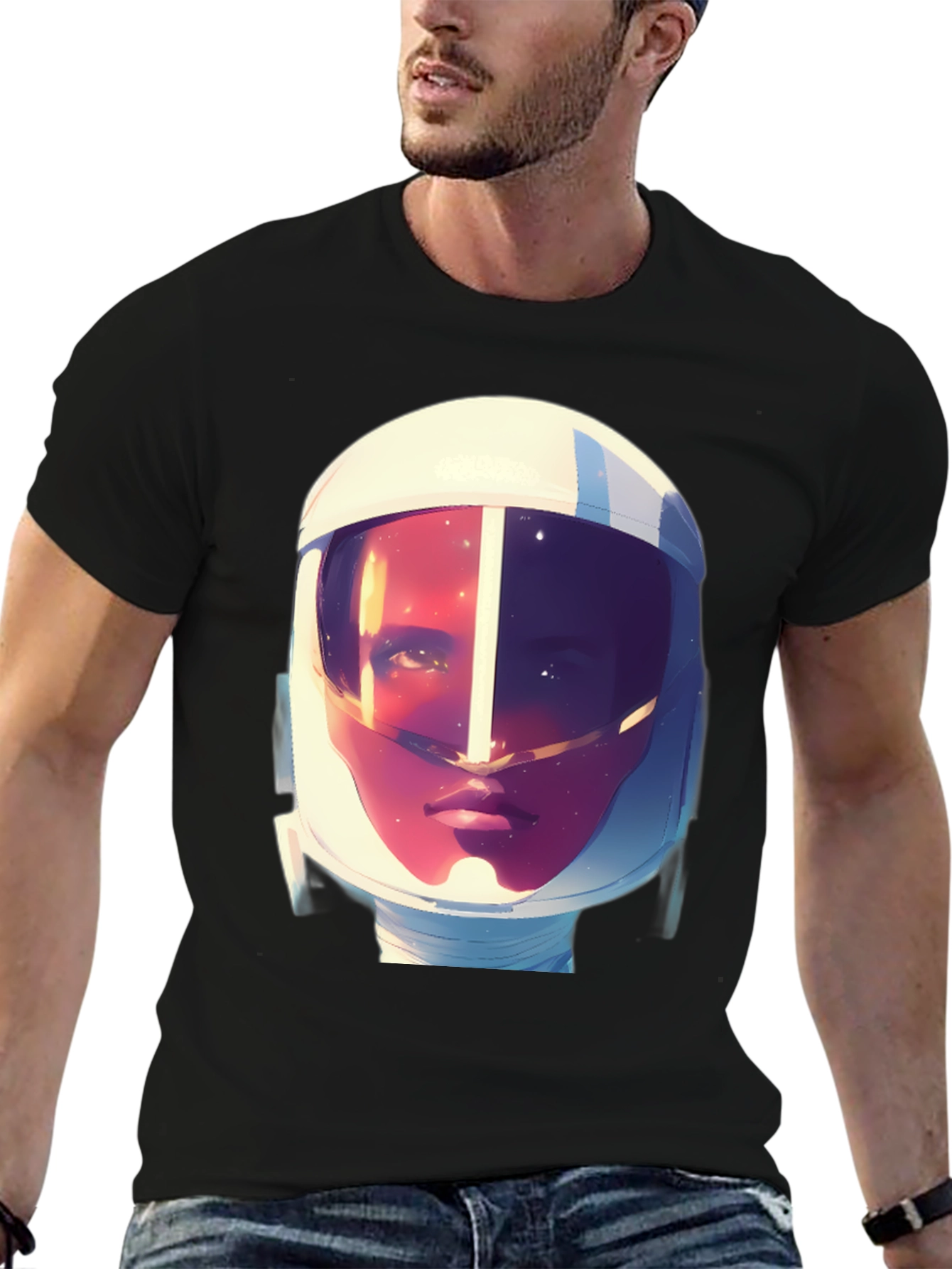 Black Astronaut Graphic Print Tee - Stylish Crew Neck T-Shirt view 6
