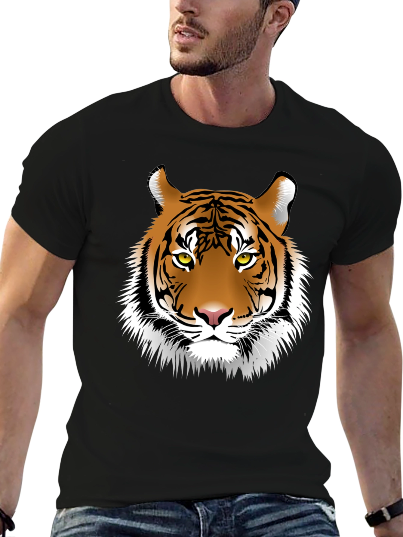 Black Tiger Graphic Print Crew Neck T-Shirt view 6