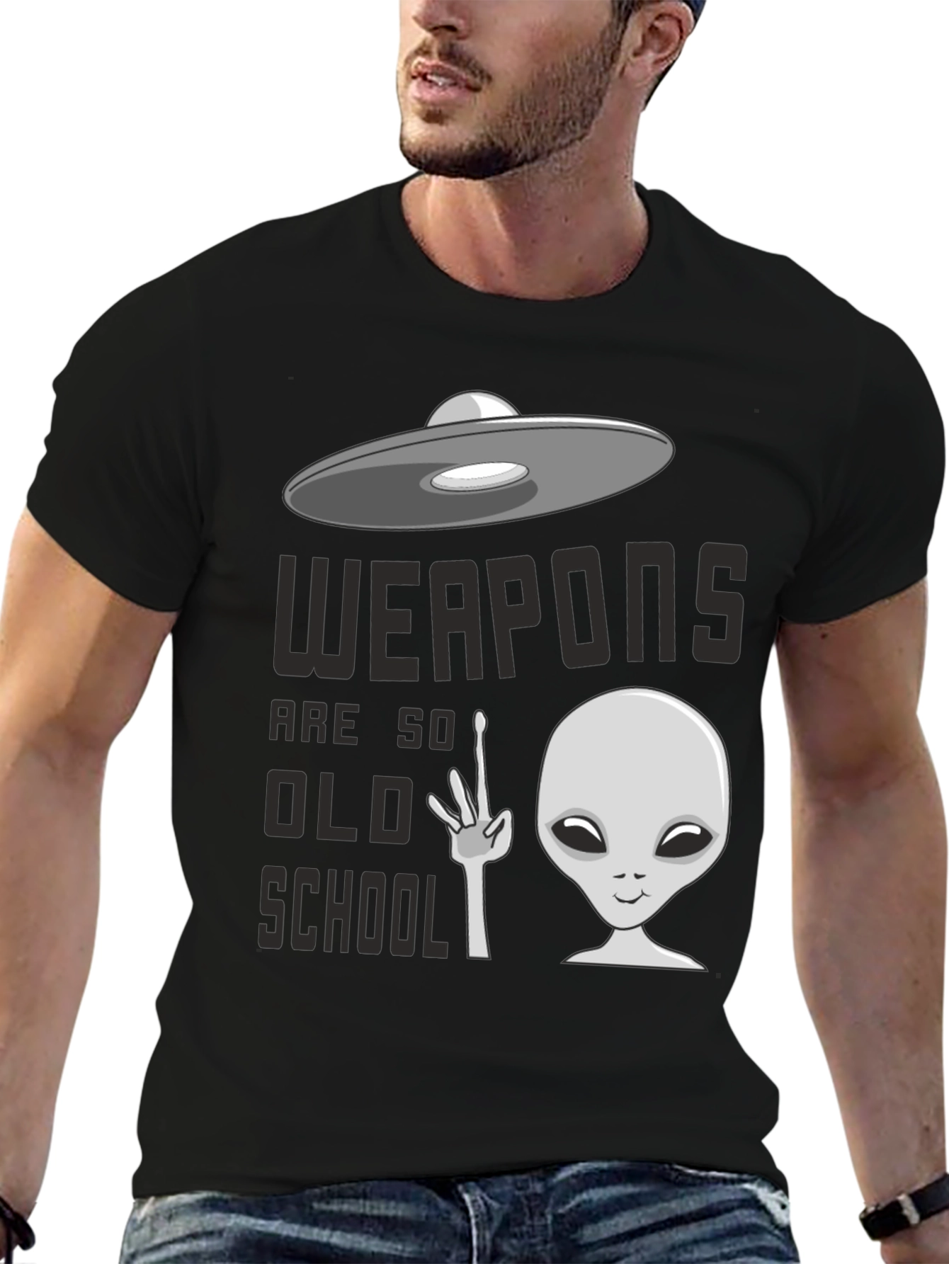 Black Weapons are so Old School UFO Alien Graphic Tee view 6