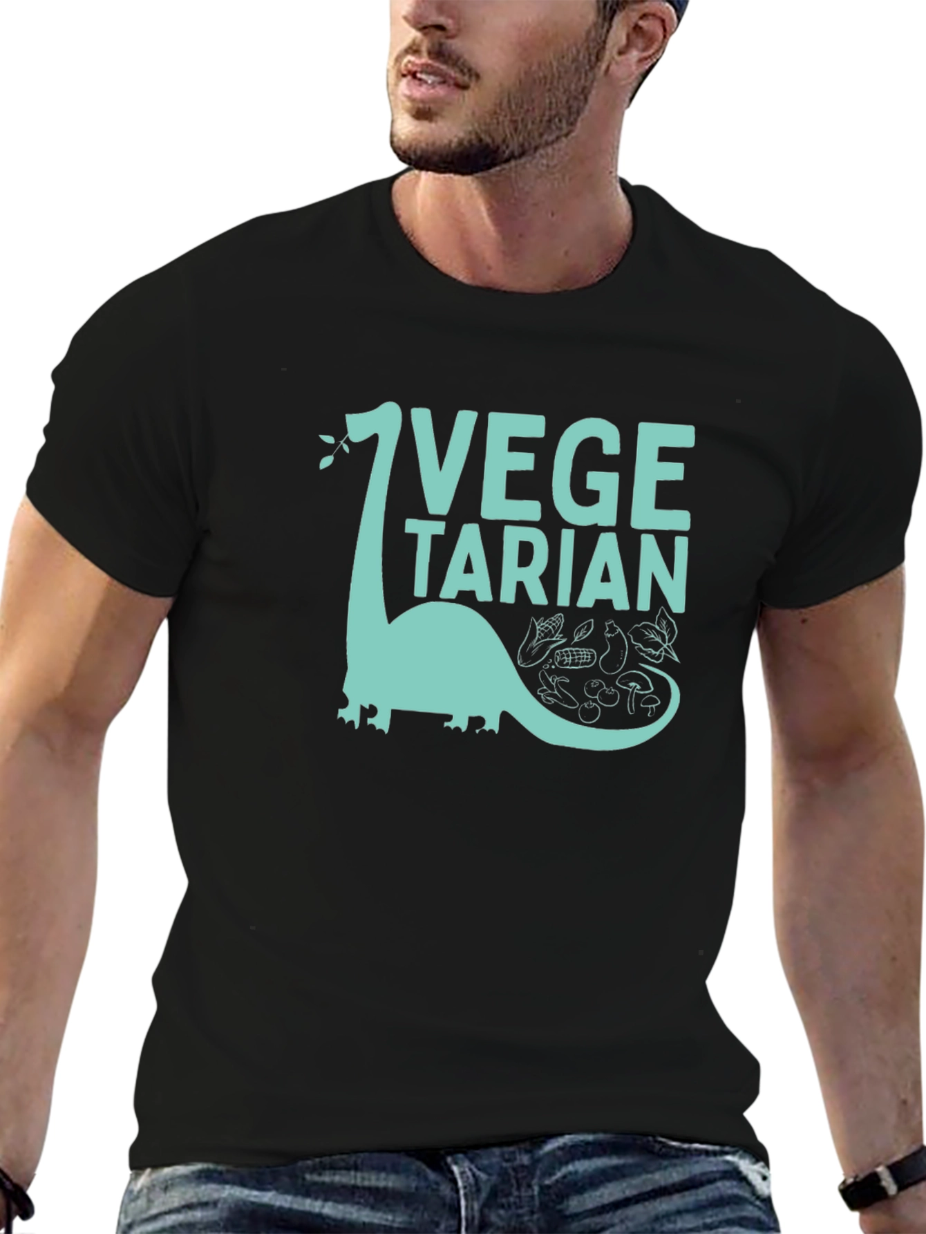 Black Vegetarian Dinosaur Graphic Tee view 6