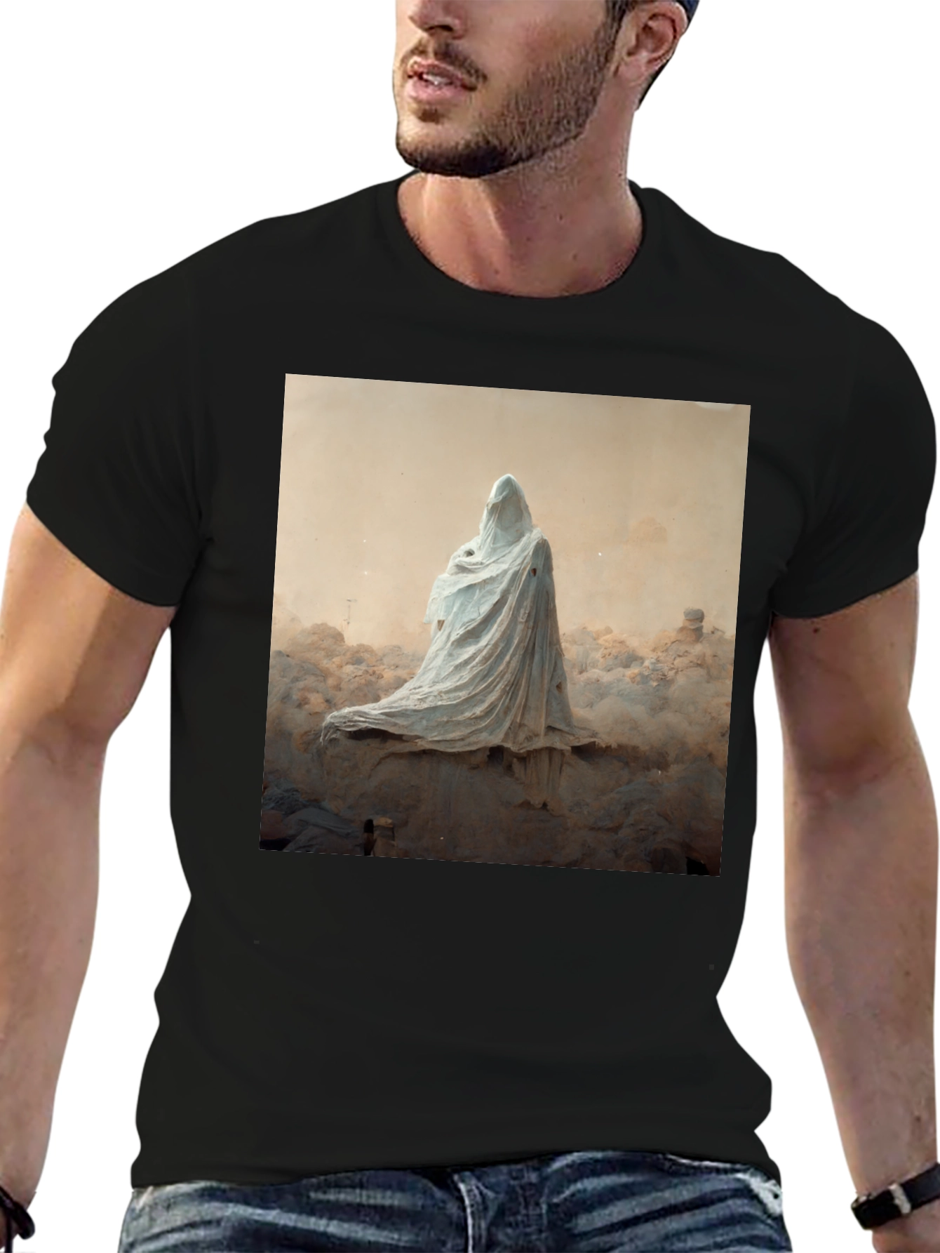 Black Ghostly Figure Graphic Black T-Shirt view 6