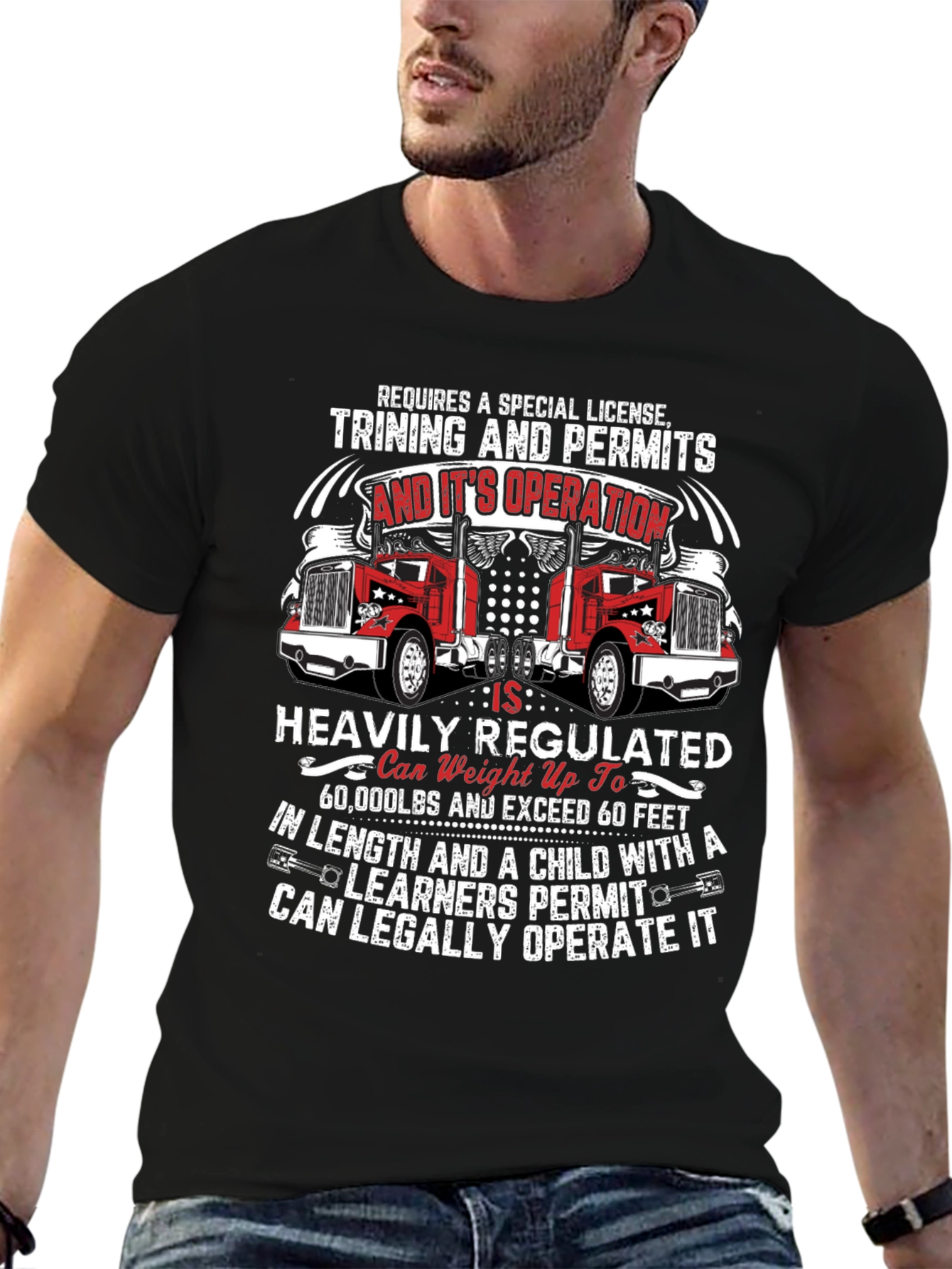Black Truck Driver Humor T-Shirt: Requires Special License Tee view 6